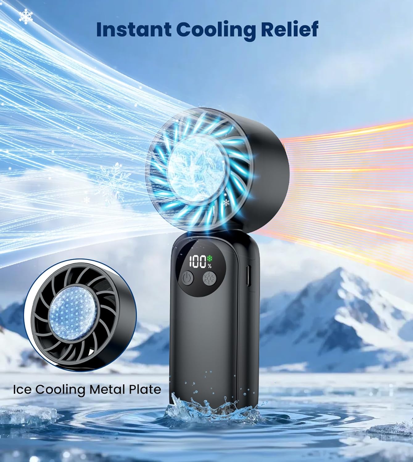 Detalle 2 de Portable Handheld Fan with Turbo Cooling and 4000mAh Battery