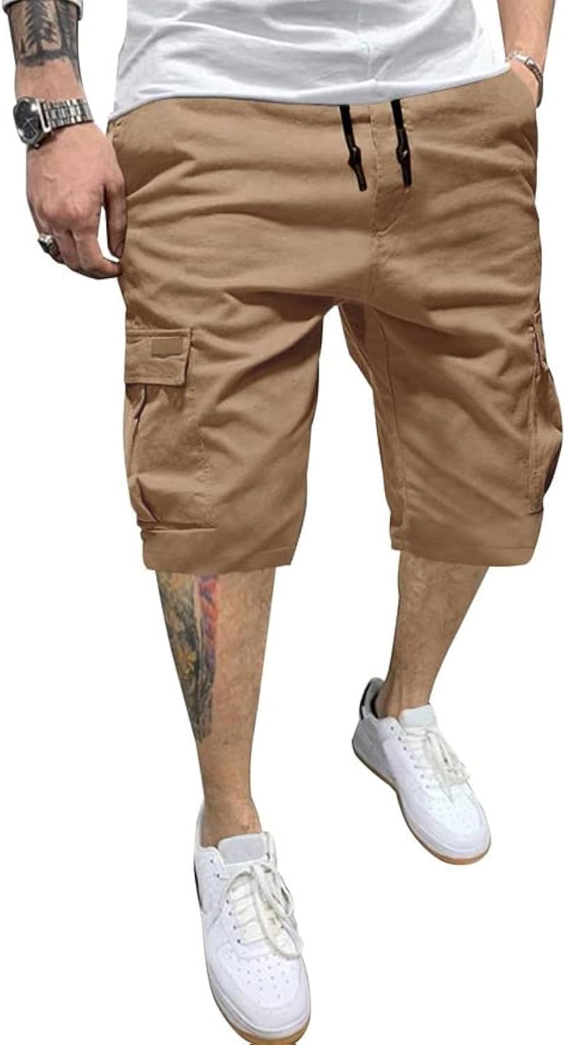 Detalle 2 de JMIERR Men's Casual Cotton Twill Cargo Shorts with Drawstring and 6 Pockets