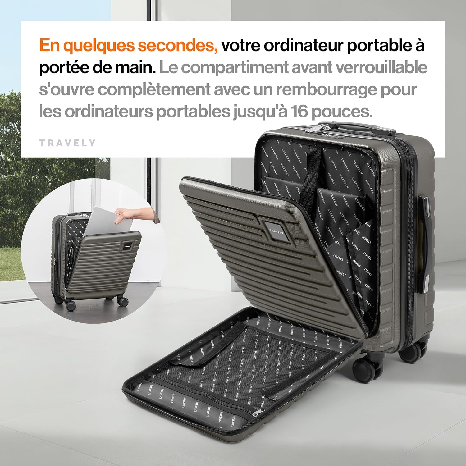 Detalle de Travely Valise Cabine Expandable 55x40x23 cm – 36 L (ou 41–50 L) avec roulettes souples et serrure TSA