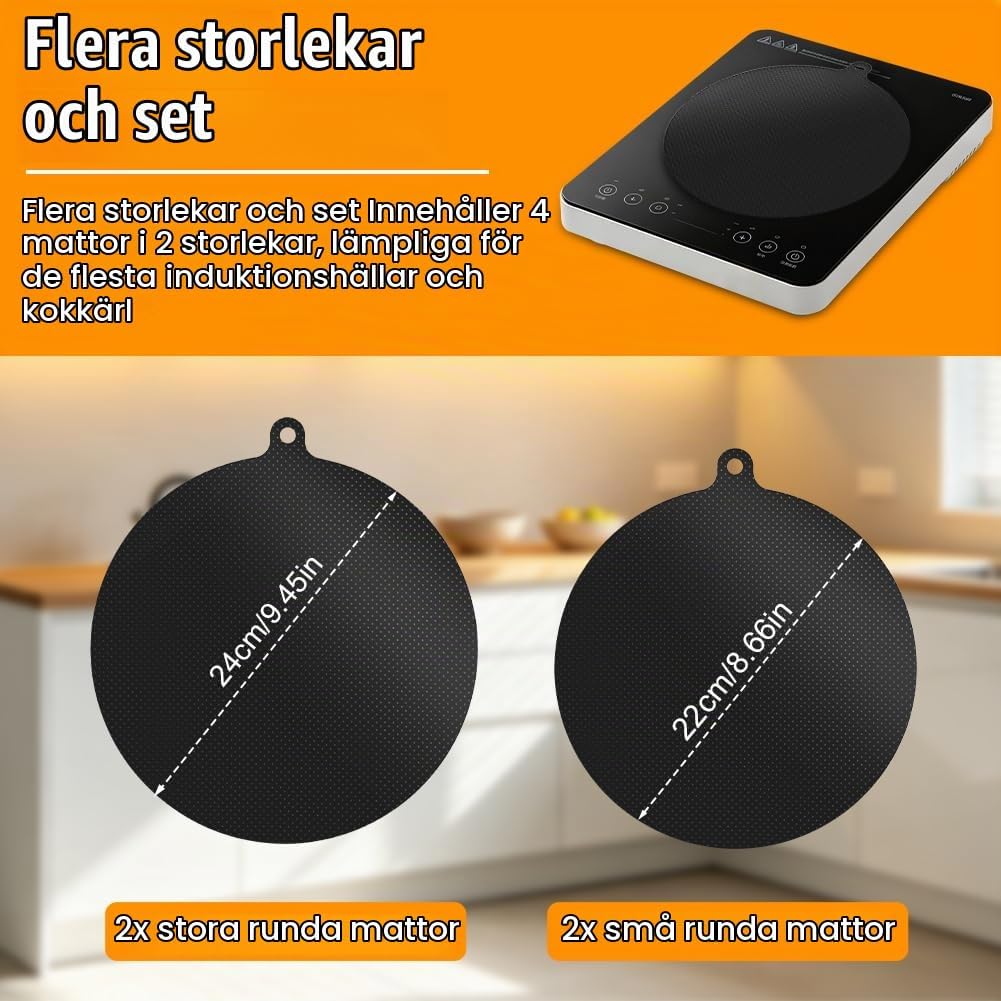 Detalle 2 de AUAUY 4-ST induktionshällsskydd i silikon, 22 och 24 cm, svart