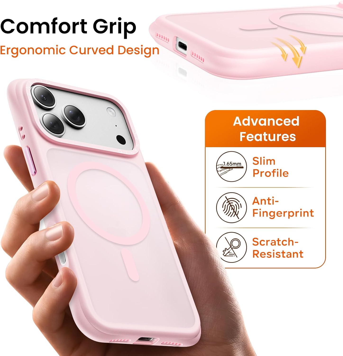Detalle de ORNARTO Airbuffer Magnetic iPhone 17 Pro Max Case (MagSafe compatible) – Pink