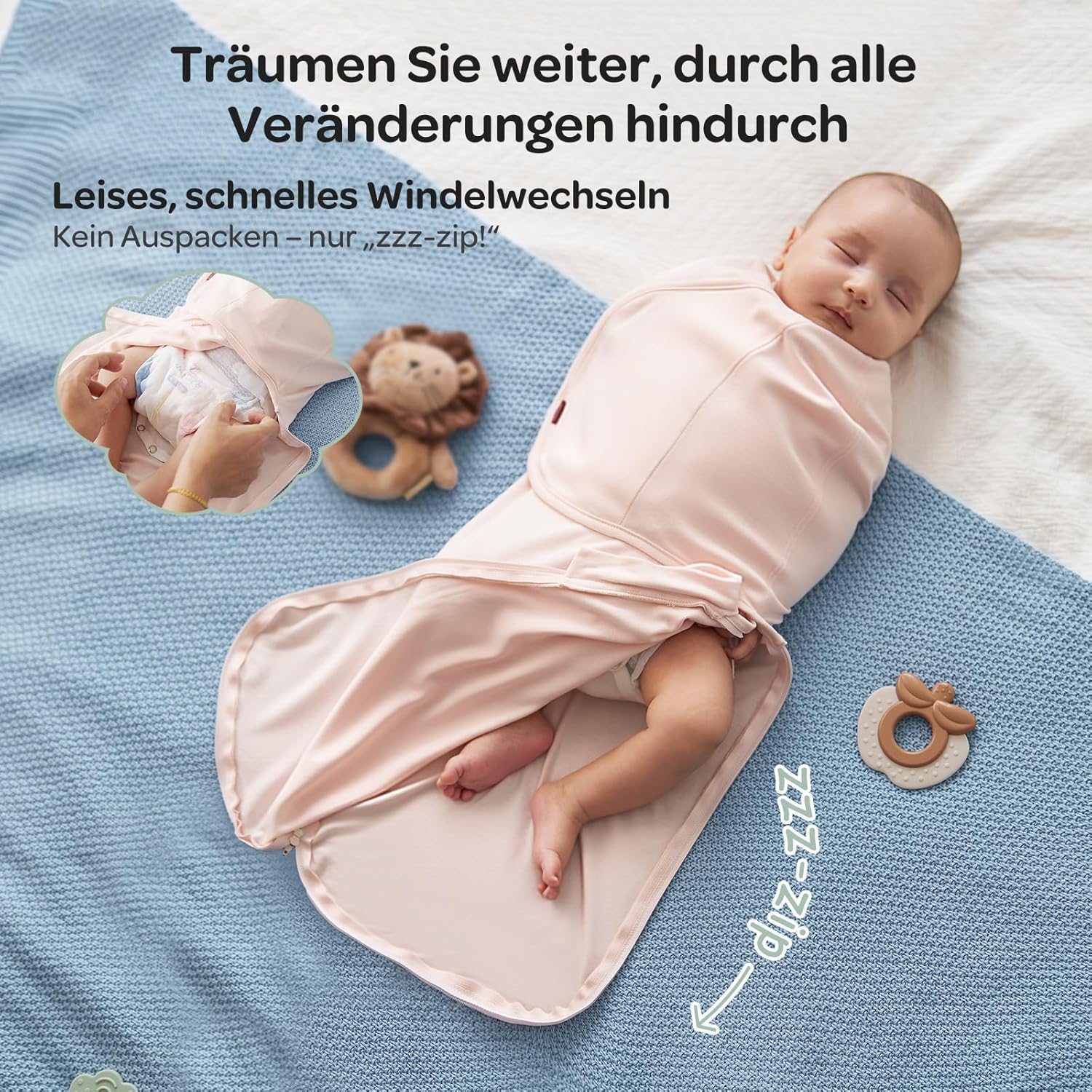 Thumbnail 3 de Momcozy Pucksack Baby 0–3 Monate, 2er-Pack in Rosa – leiser Verschluss und Reißverschluss für einfache Wickel- und Schlafphasen