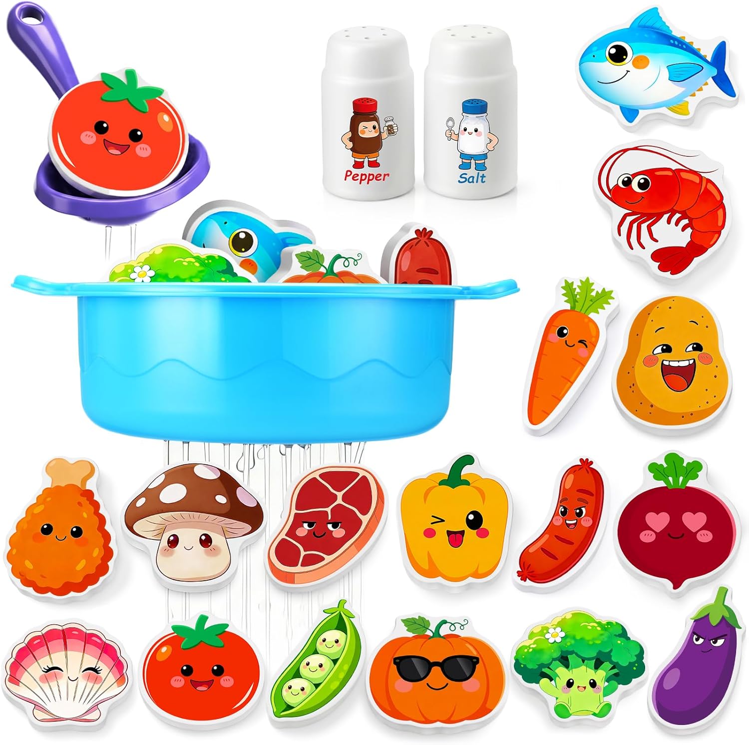 Detalle de Bath Soup Pot & Float Foam Food: Mould-Resistant Bath Toys for Toddlers