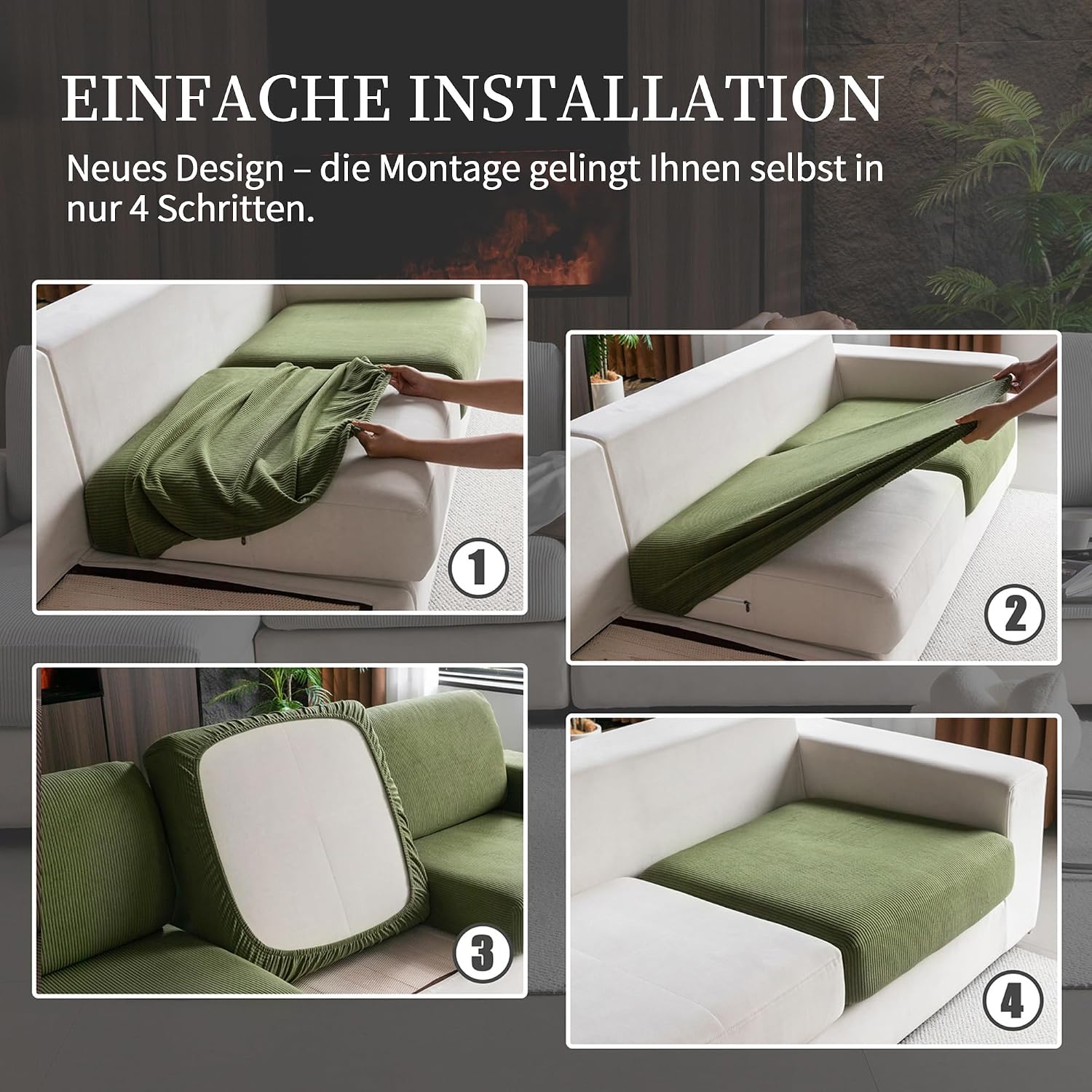 Thumbnail 6 de OHSIO Stretch Sofa Sitzkissenbezug (Grün) – rutschfester, waschbarer Bezug für Sofa & mehr