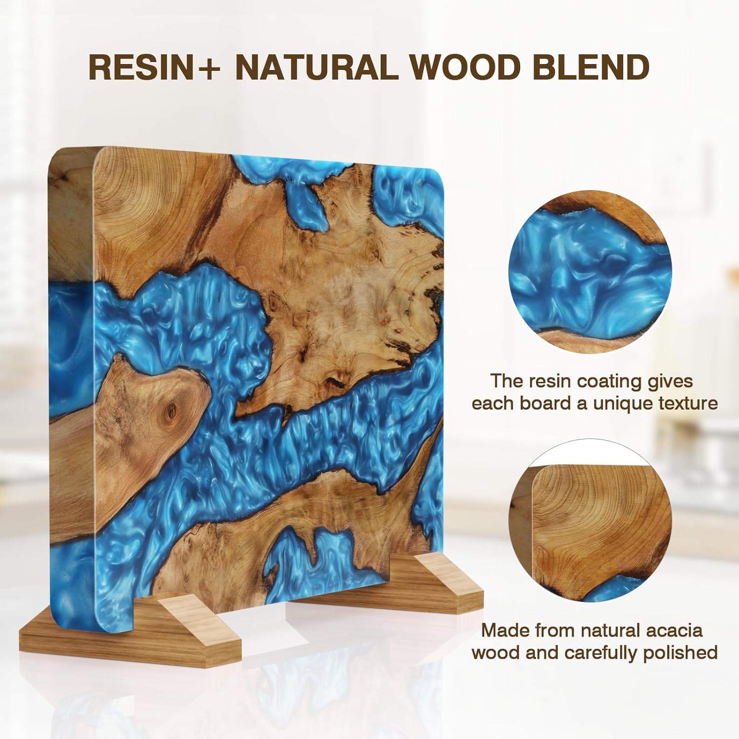 Detalle de HOSHANHO Resin Magnetic Knife Block: Double-Sided, Thick Acacia Wood Organizer