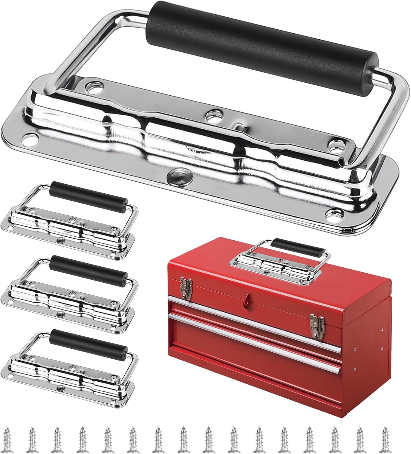 SUPAWAY 4er Set Klapp-Tragegriffe für Flightcase, Eisen-Boxengriff mit Feder und Gummigriff, 140 mm