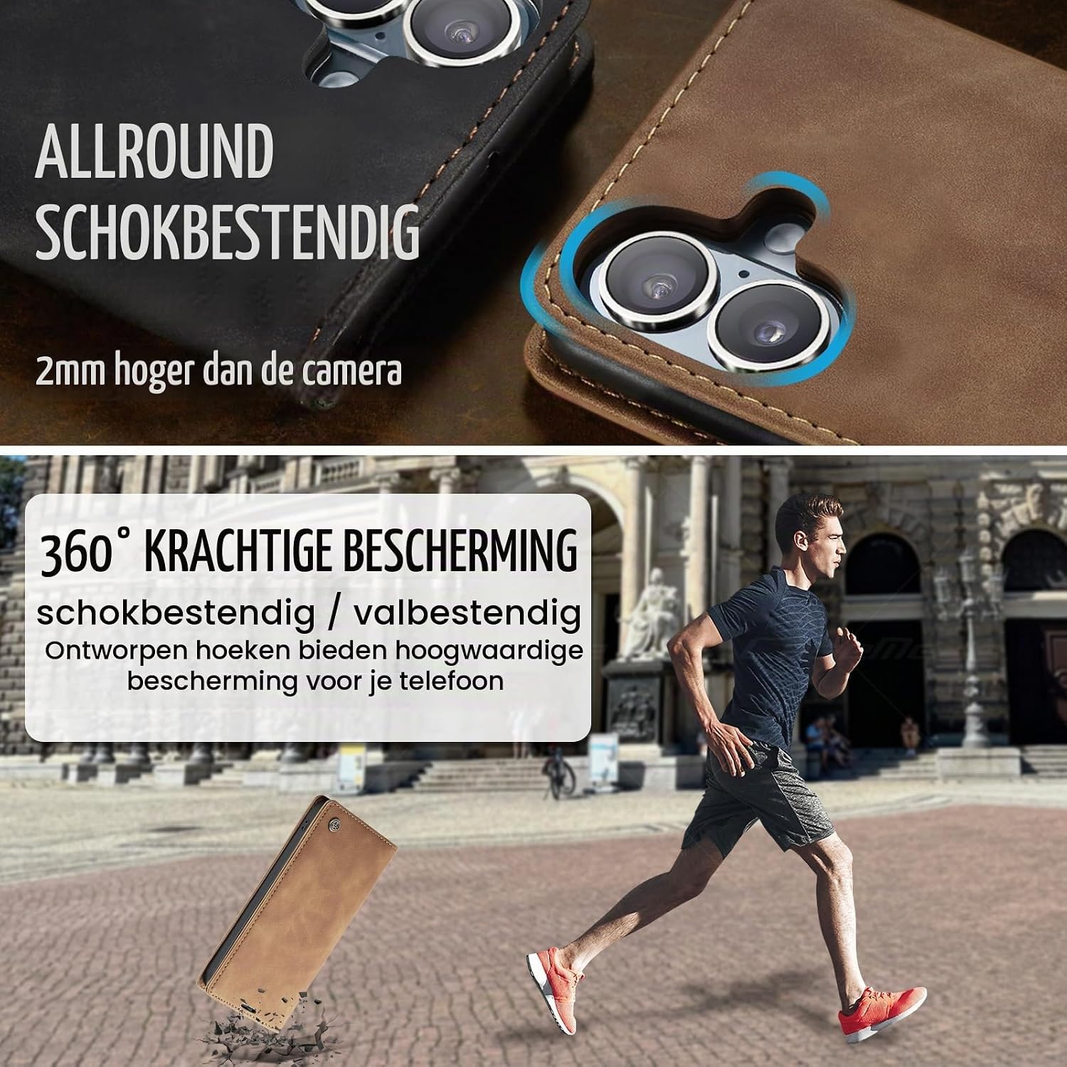 Detalle de Azororo iPhone 16 Plus 5G-hoesje met magnetische flip en standaard
