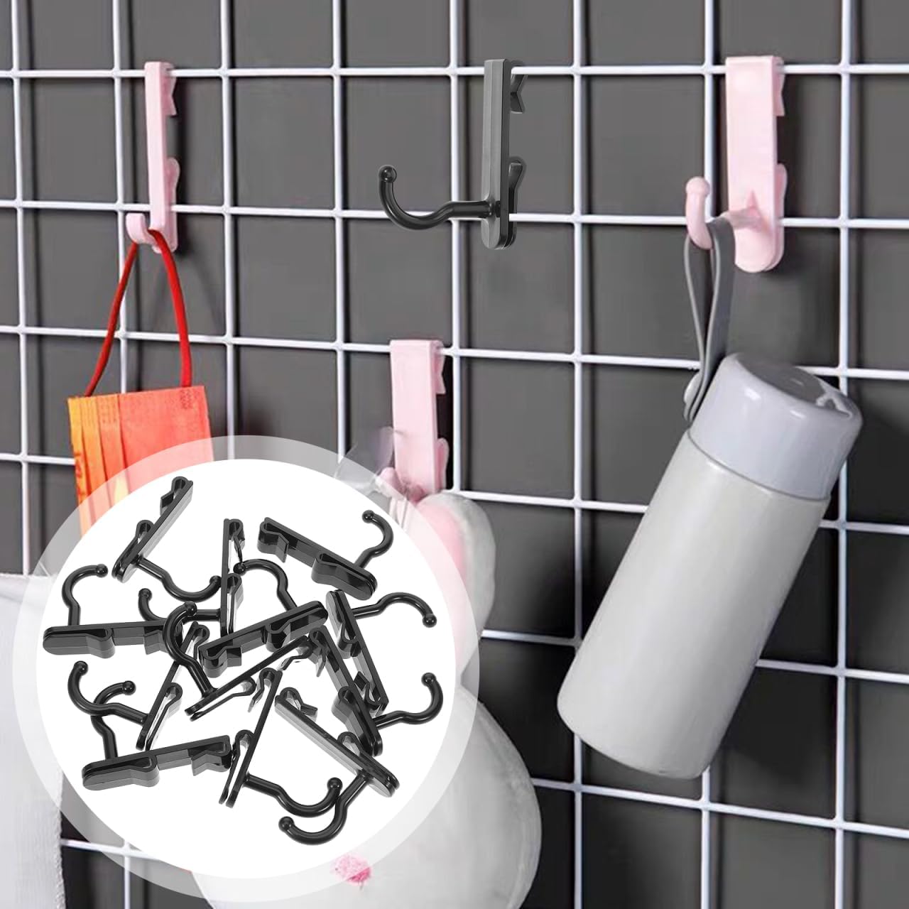 Thumbnail 1 de HOMSFOU Grid Wall Hooks 24Pcs: Damage-Free Display for Grid Panels