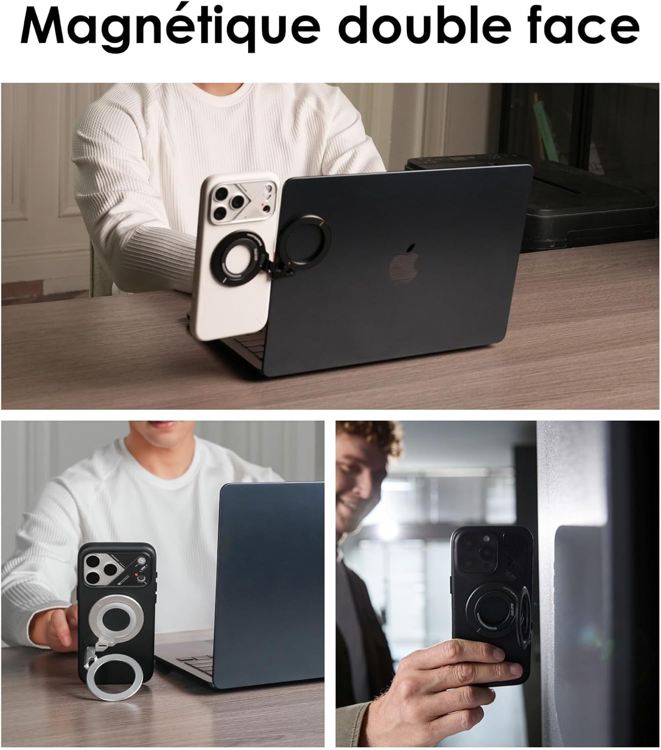 Thumbnail 3 de Aulumu G09 Anneau Téléphone Portable – Support Magnétique Double Face avec Rotation 360° pour MagSafe (Argent)