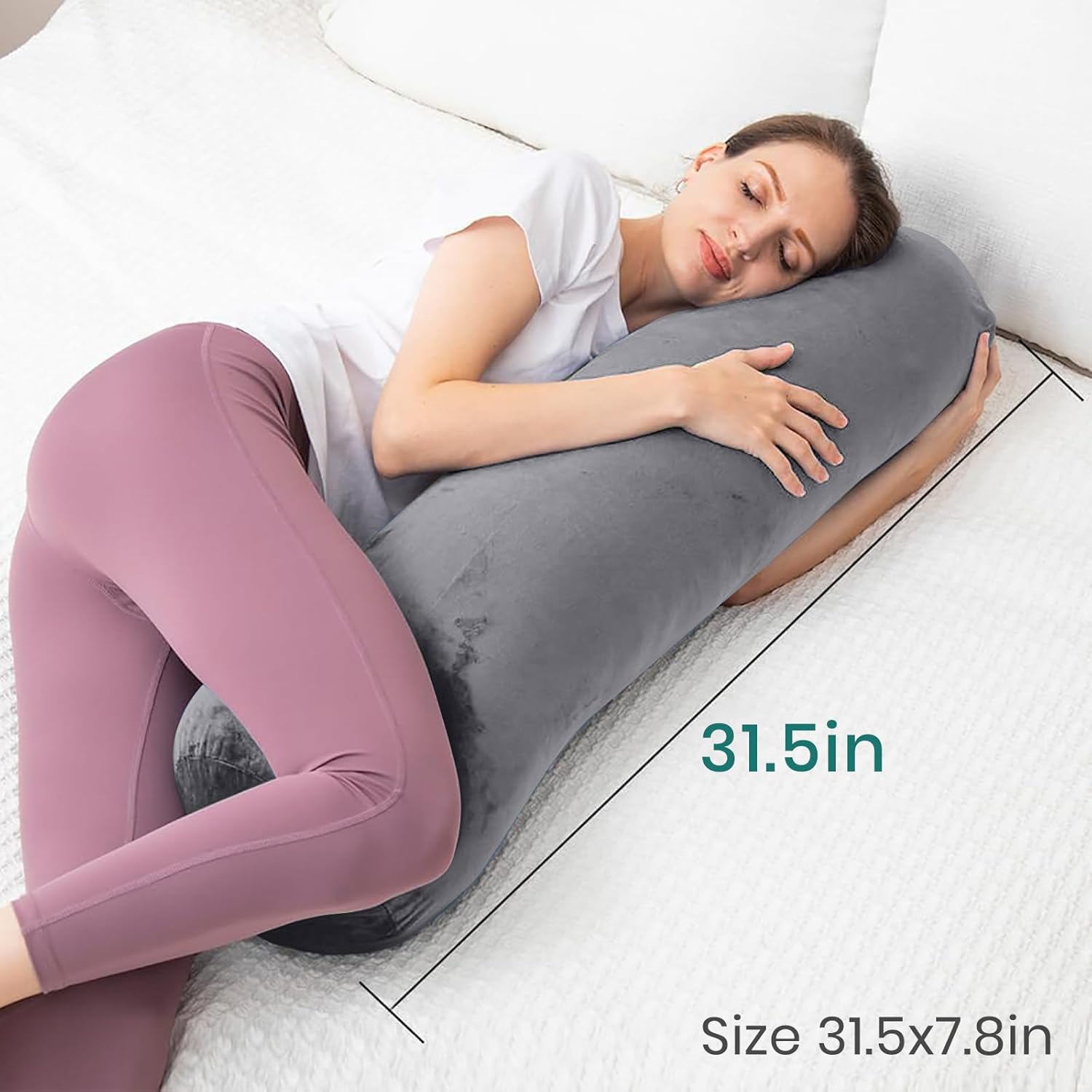 Detalle de AS AWESLING Ganzkörperkissen 80 × 20 cm – Rundes Halswirbelkissen mit Bezug, ideal für Seitenschläfer