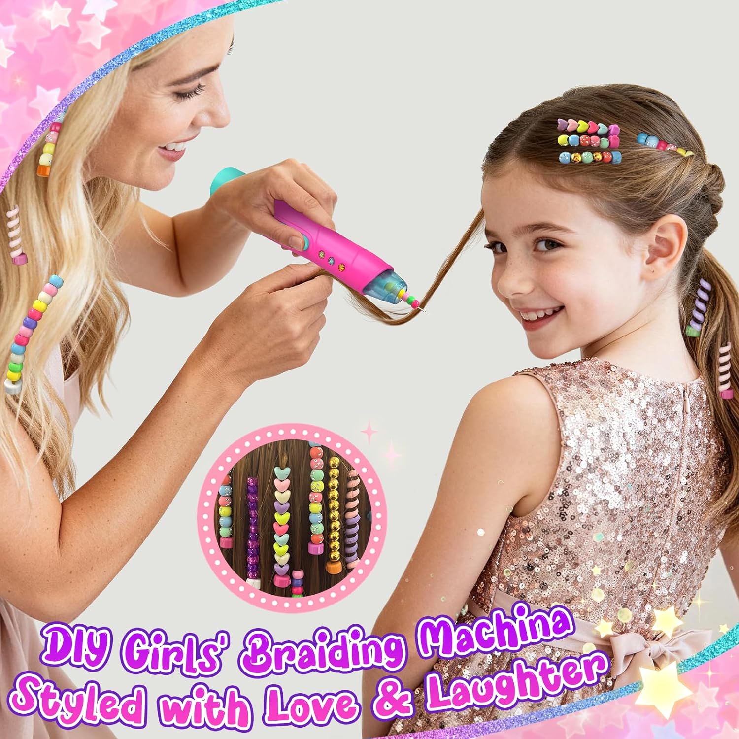 Detalle 2 de Fozcmisw Geschenk Mädchen Set mit Haarflechtmaschine, Haarperlen & Einhorn-Haaraccessoires (ab ca. 5 Jahren)