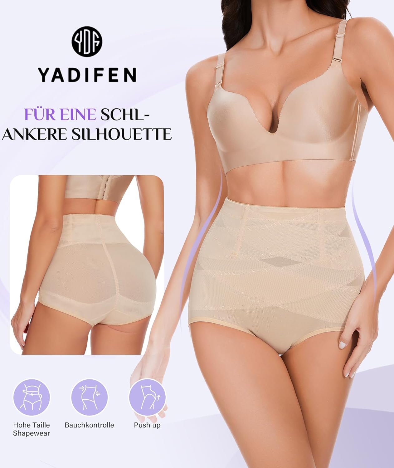 Detalle de YADIFEN Damen Shapewear Bauchweg Hochtaillierte Miederhose – Figurschmeichler mit komfortablem Mesh