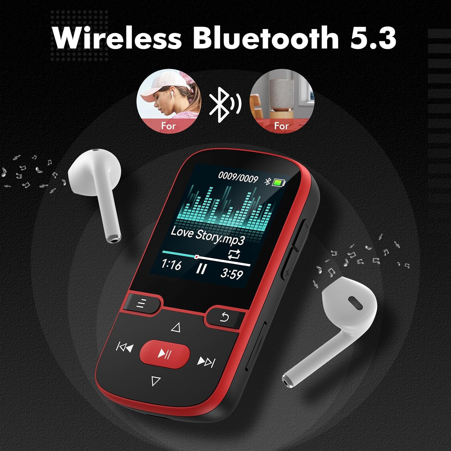 Detalle 2 de PINHUI X68 MP3-speler 64 GB met Bluetooth 5.3, clip en FM-radio