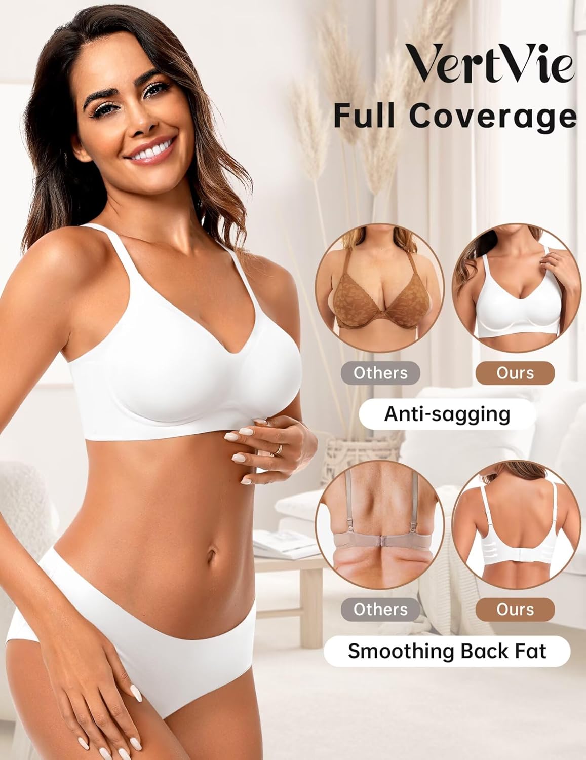 Detalle de Vertvie Women's Seamless Jelly Bras: Wireless Comfort Push-Up Bralette with Full Coverage