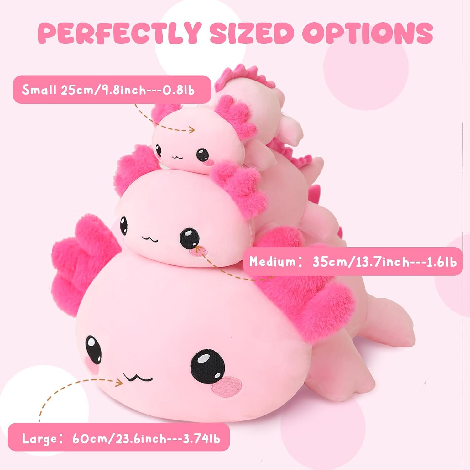Detalle 1 de Xfrog gewichtetes Axolotl-Plüschtier 25 cm Rosa