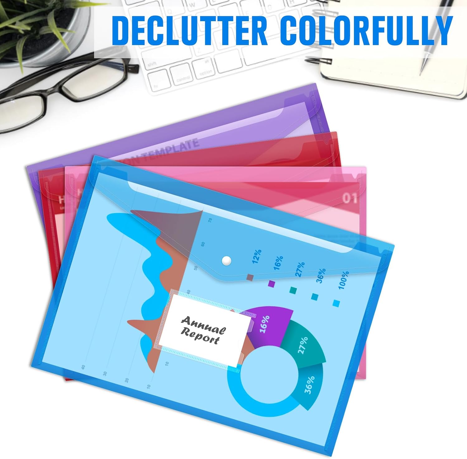 Thumbnail 1 de Mutsitaz A4 Plastic Wallets (32 Pack) – Waterproof Document Folders in 8 Bright Colours