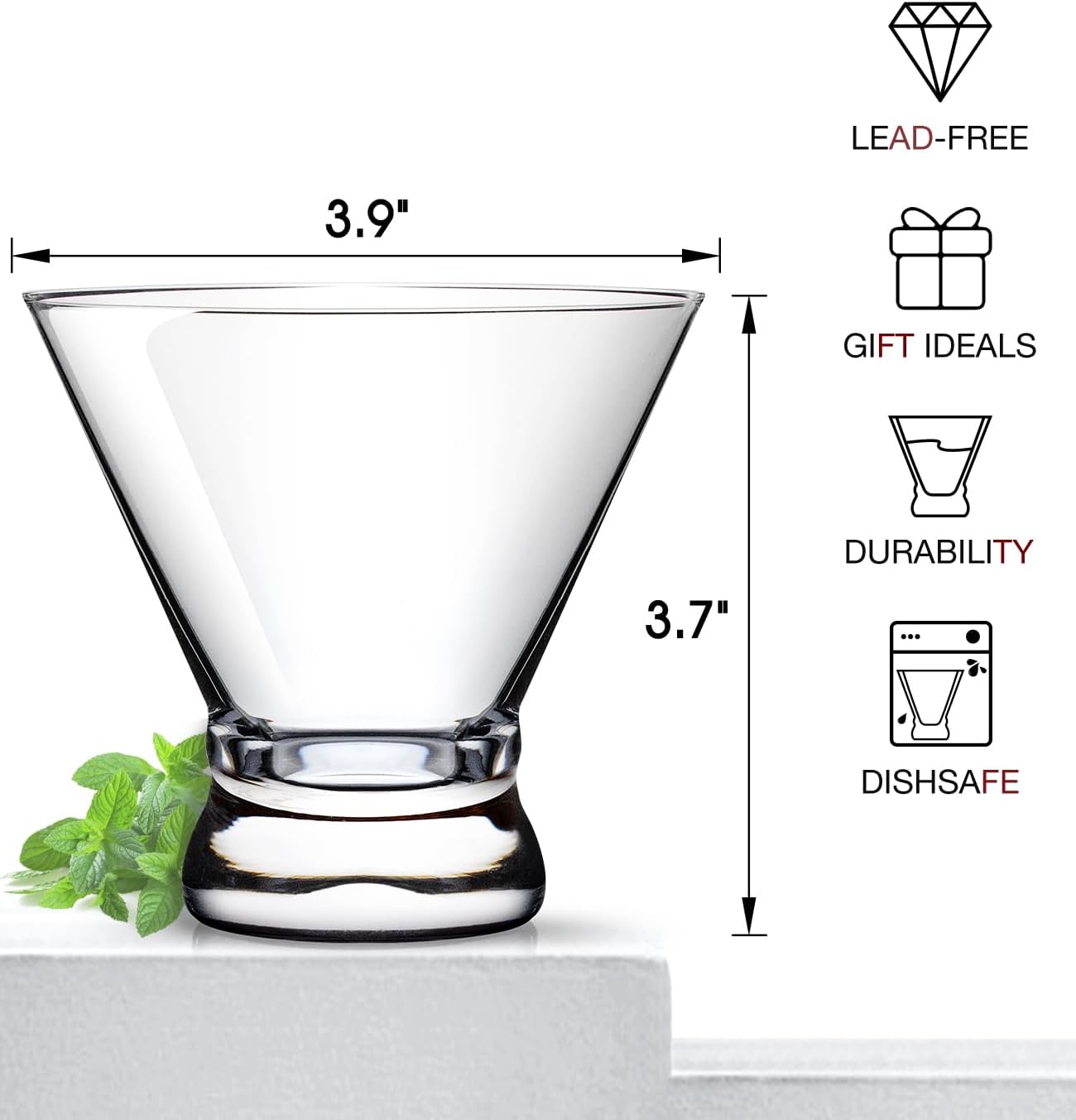 Thumbnail 5 de LUNA & MANTHA Stemless Martini Glasses Set of 6 (8oz) for Martinis, Margaritas, Manhattans & More
