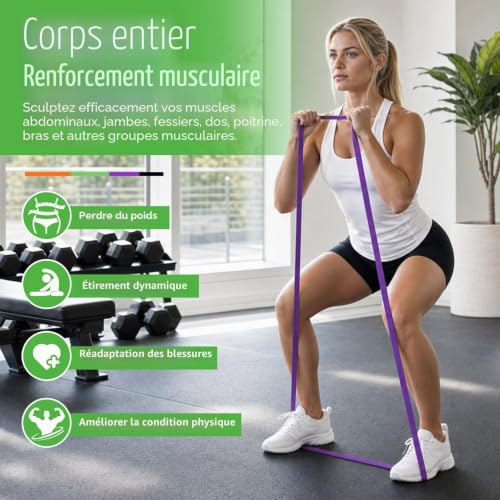 Detalle de Fokky Set Élastique Musculation 4 Niveaux avec Ancrage Rangement Portable