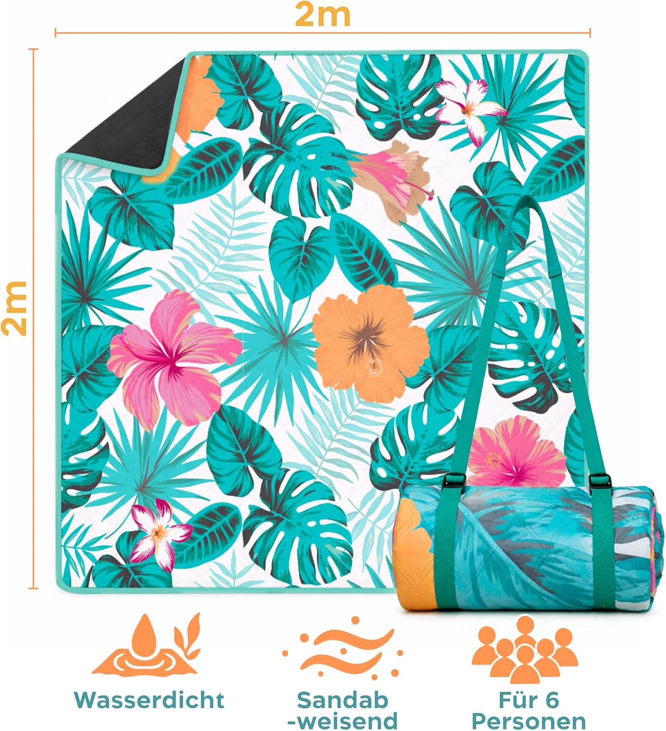 Thumbnail 1 de Twinzee Picknickdecke 200x200 cm – Wasserdicht, gepolstert, waschbar – XXL Stranddecke für Strand, Camping & Outdoor