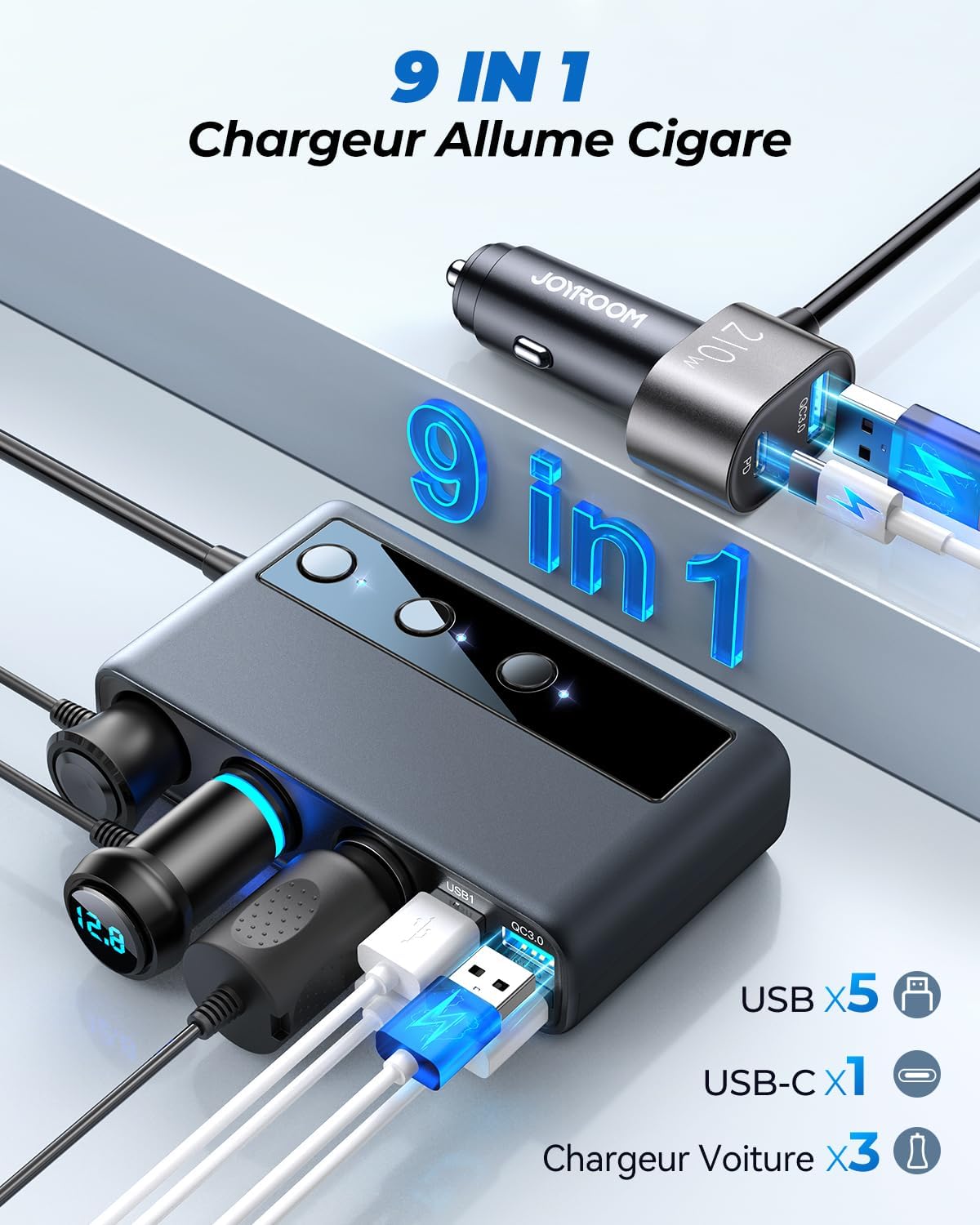 Detalle 2 de JOYROOM 9-en-1 adaptateur allume-cigare 210W