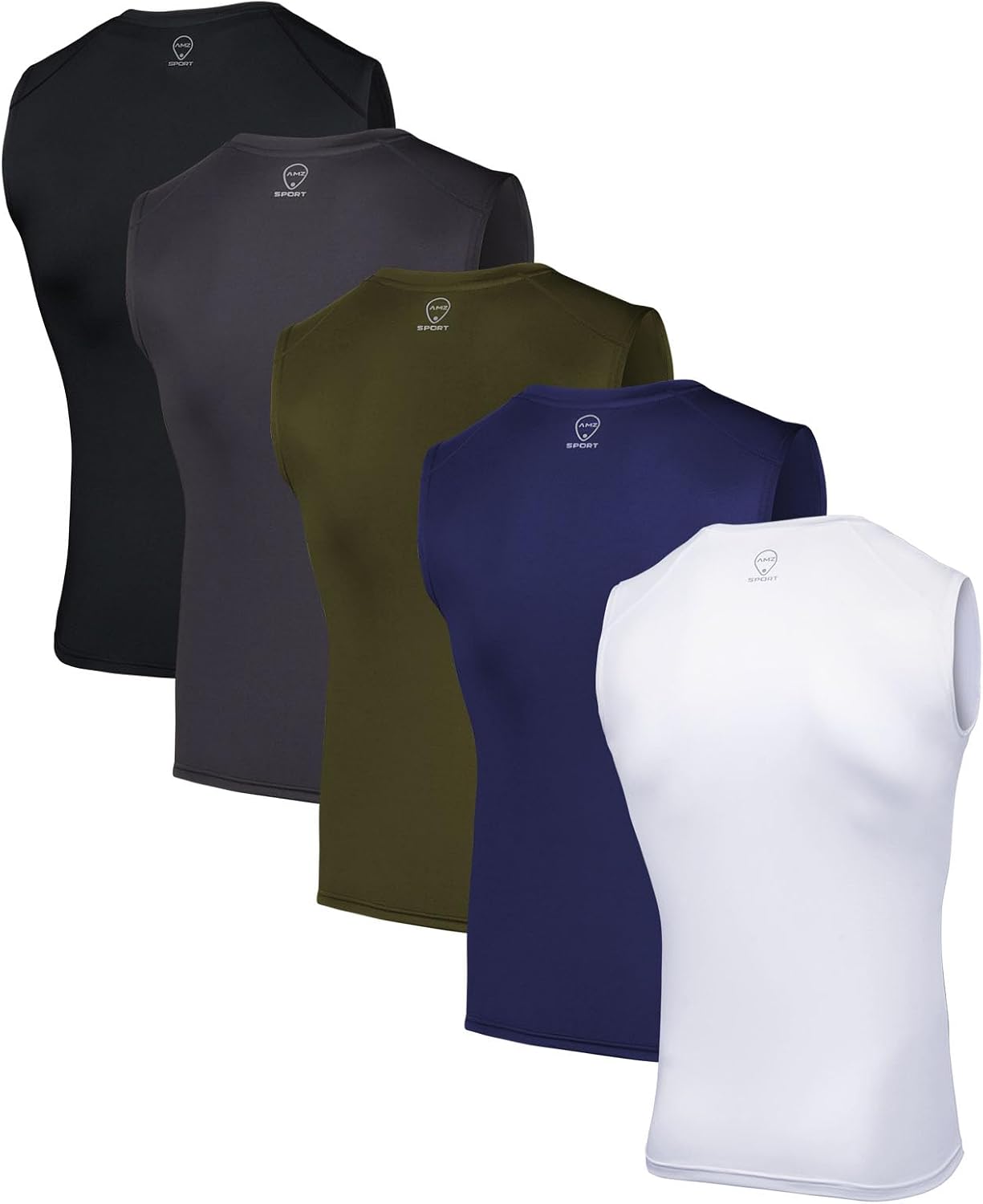 Detalle de AMZSPORT Confezione da 5 Canotte da Uomo Traspiranti – Maglia a Compressione per Sport e Running