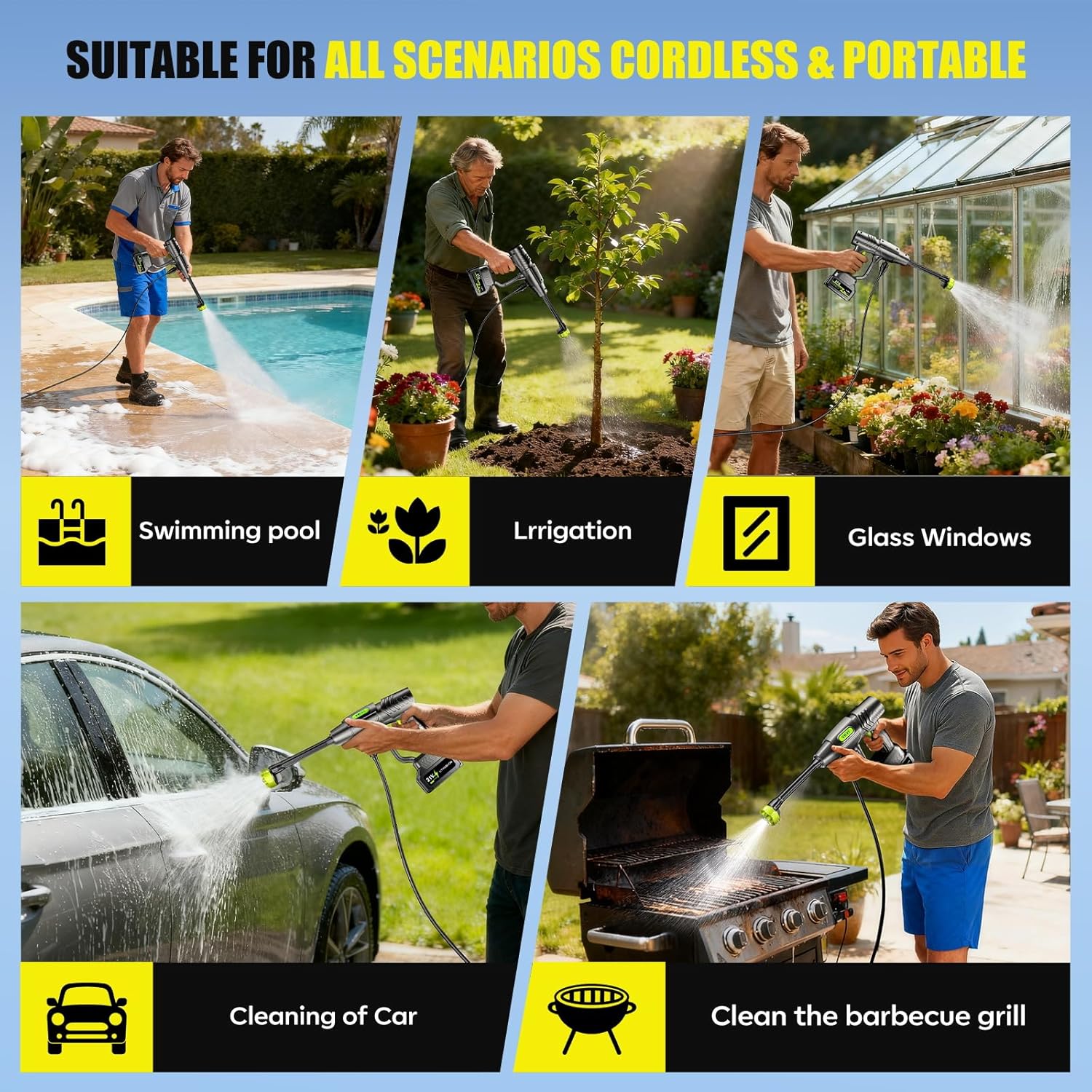 Detalle de YKYI YKYI-CPW8099 Cordless Pressure Washer, 1200 PSI, 30 Levels