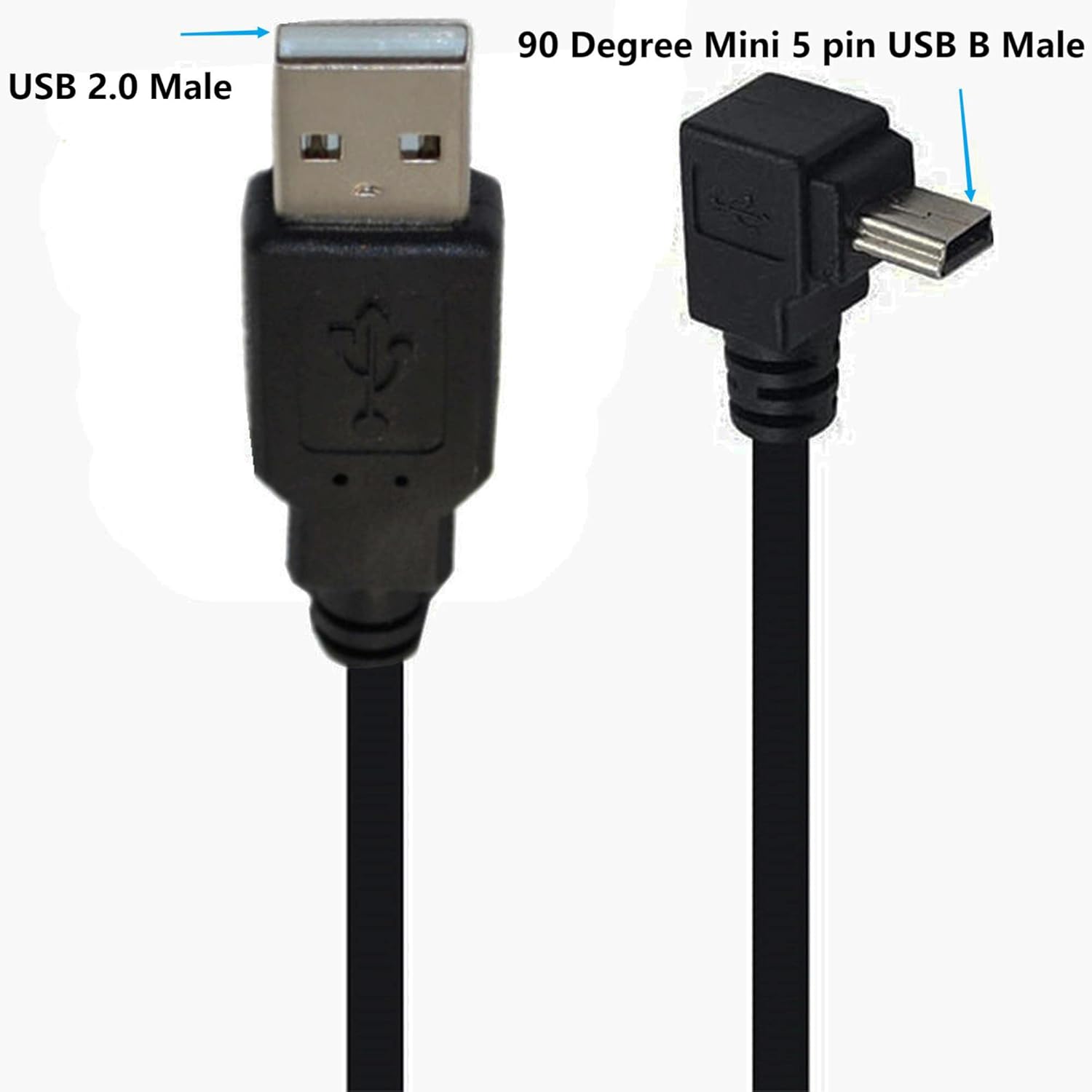 Thumbnail 5 de SHANFEILU 90 Degree Mini USB (Mini 5-pin) to USB 2.0 A Male Data Sync Extension Cable, 4.9ft, Black