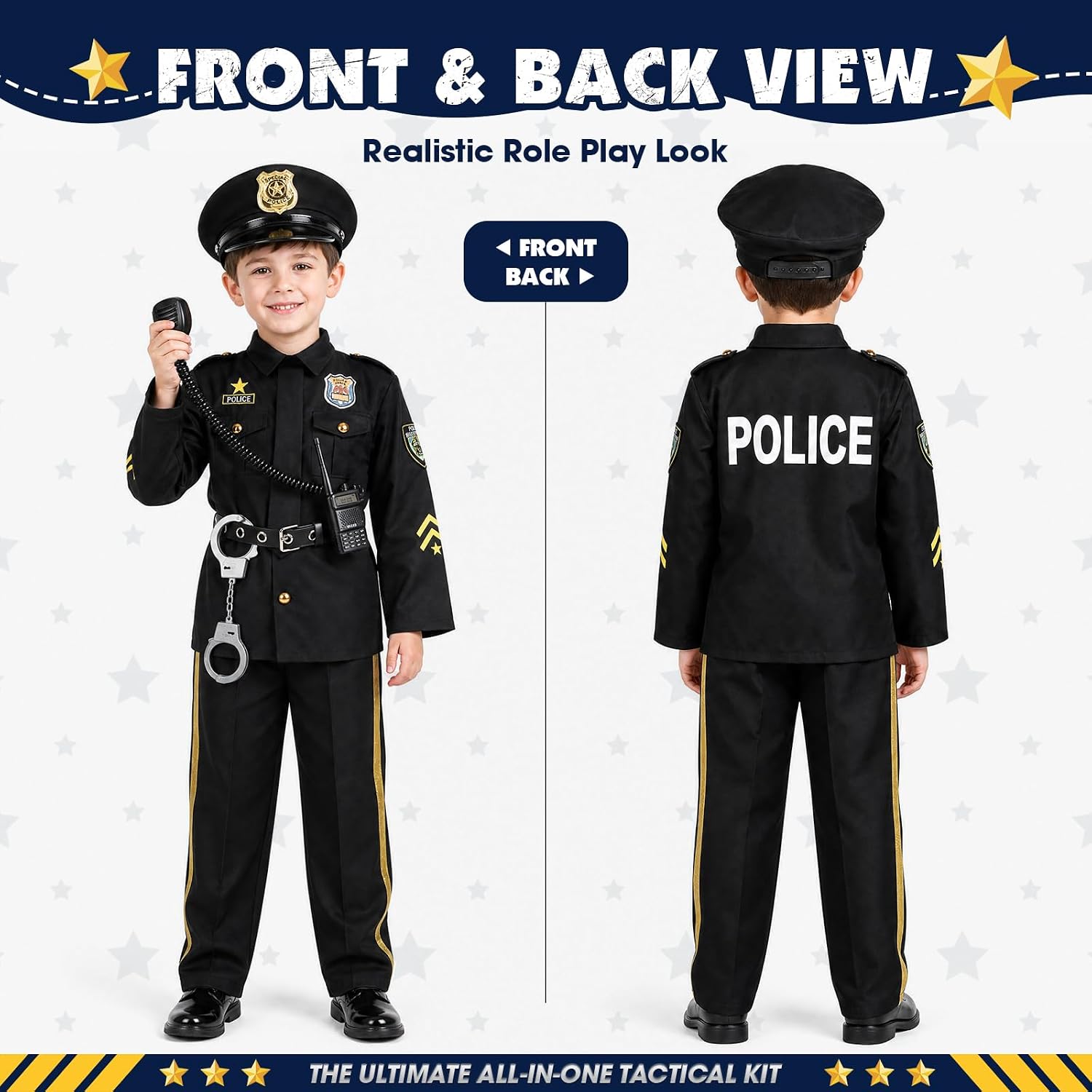 Thumbnail 4 de Joycover Kids' Police Officer Costume, Size S (4–5Y), Black Uniform and Accessories