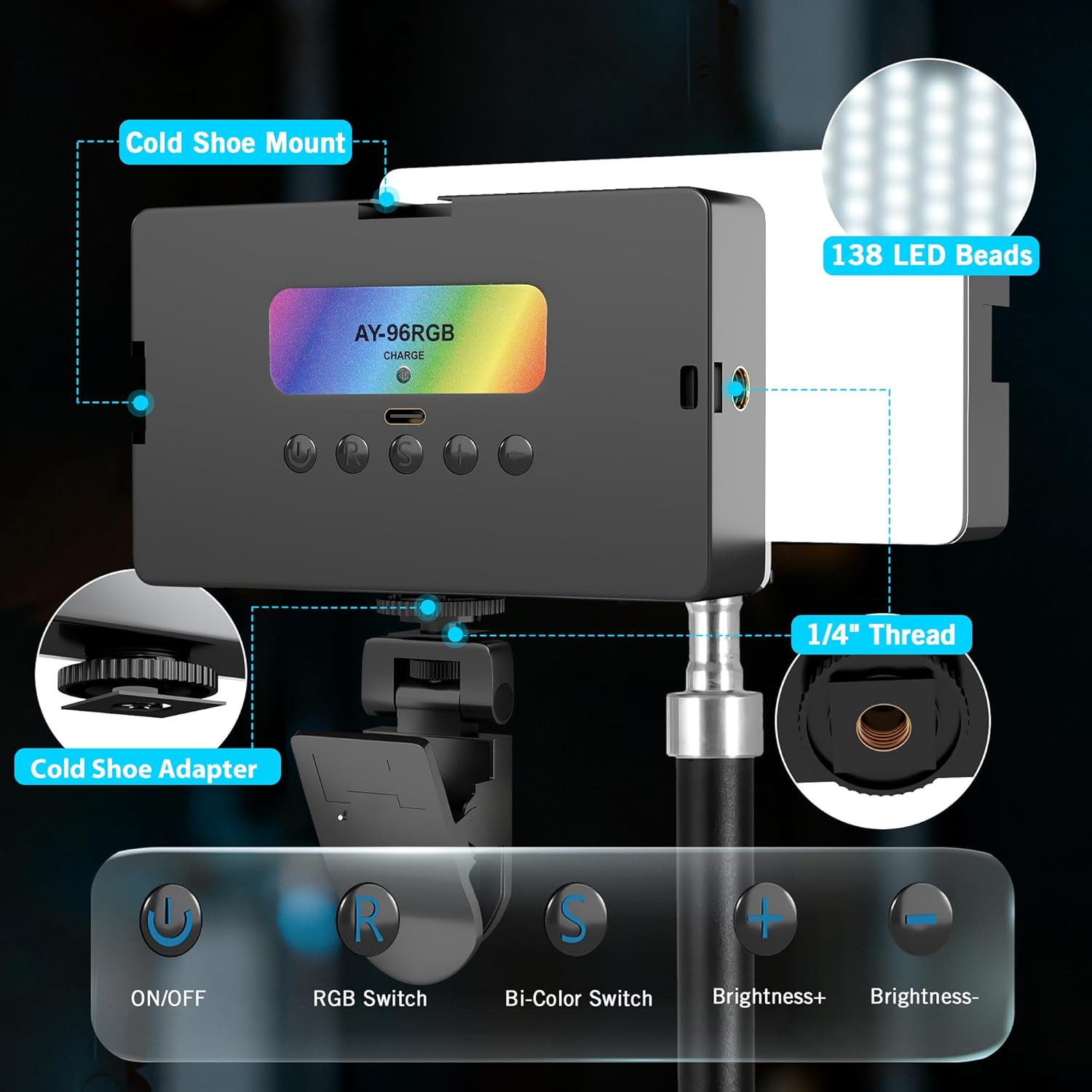 Detalle 2 de NiceVeedi RGB Selfie Light 138 LED