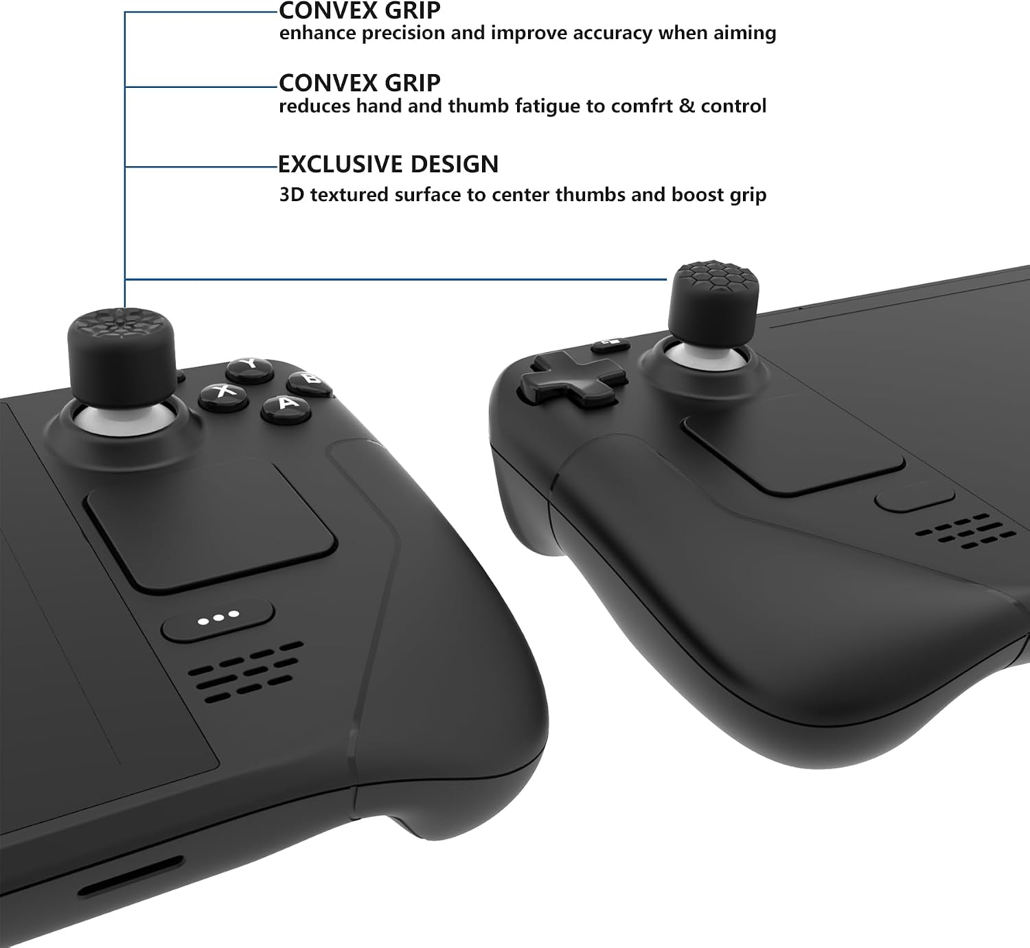 Detalle de playvital PlayVital Black Ergonomic Stick Caps Thumb Grips for Steam Deck LCD & OLED (and PS Portal Remote Player) – set of 10