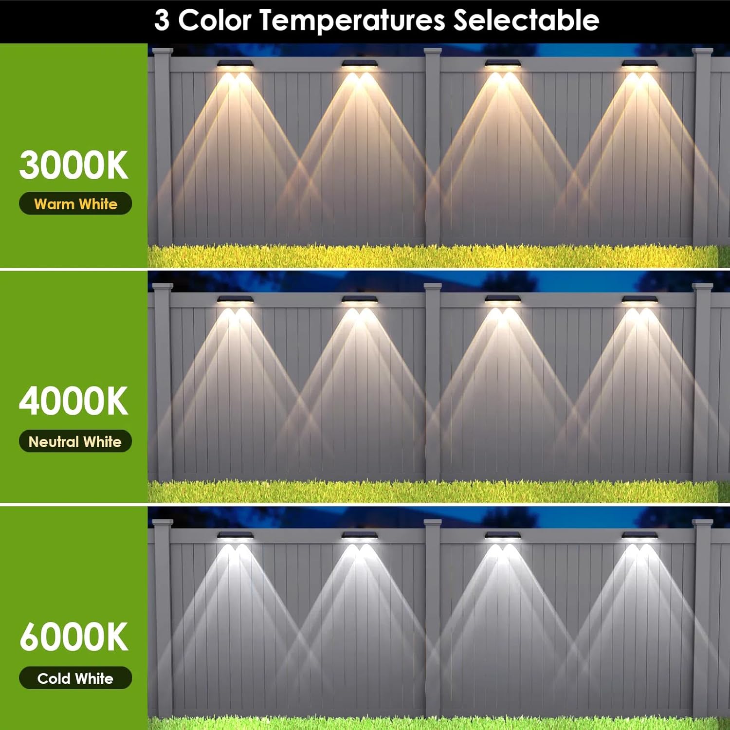 Thumbnail 3 de LIANGLOME Solar Fence Lights Outdoor (2700/4000/6000K) — 3 Modes, 8-Pack Waterproof LED