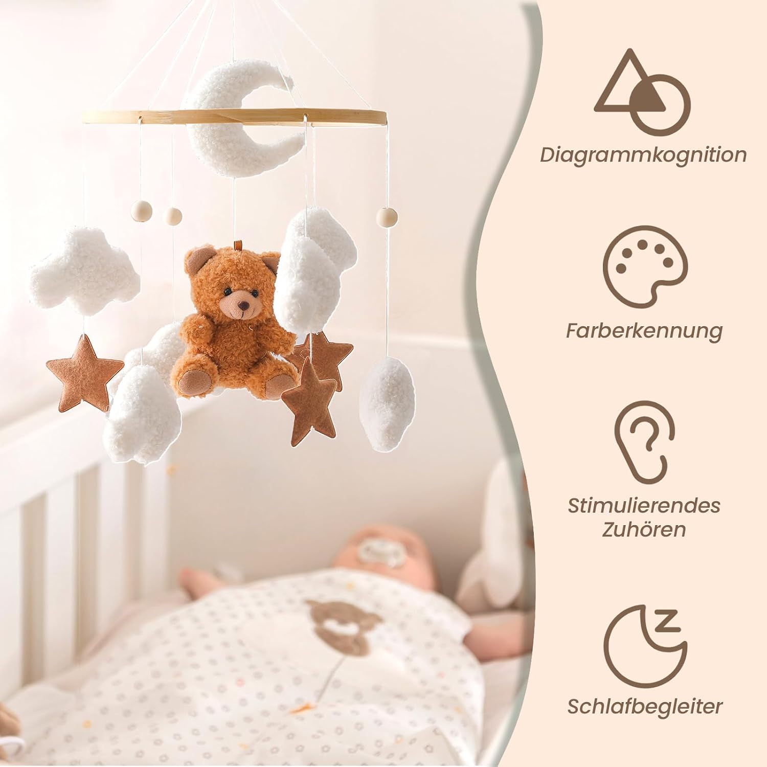 Thumbnail 1 de Herfair Mobile Baby Bettglocke mit Teddybär – Filz-Design in Braun