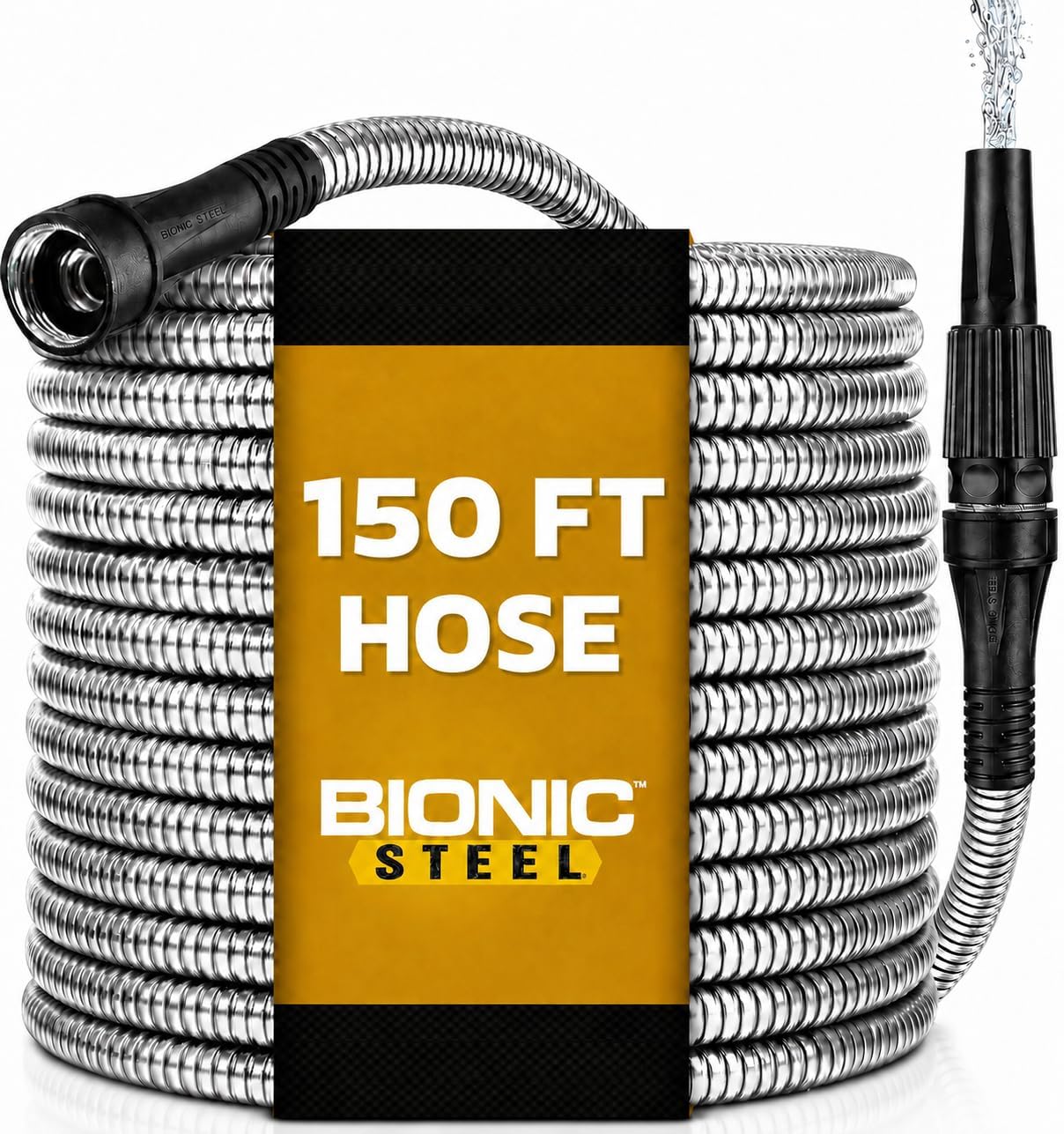 Detalle de Bionic Steel Garden Hose 150 ft with Fireman’s Nozzle — Premium Stainless Steel Solution
