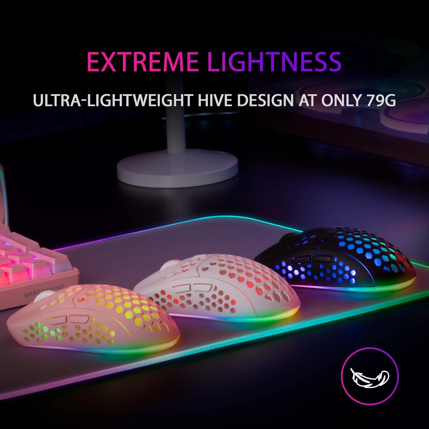 Thumbnail 1 de Mars Gaming MMW3, souris gaming sans fil ultralégère 79 g avec RGB Flow
