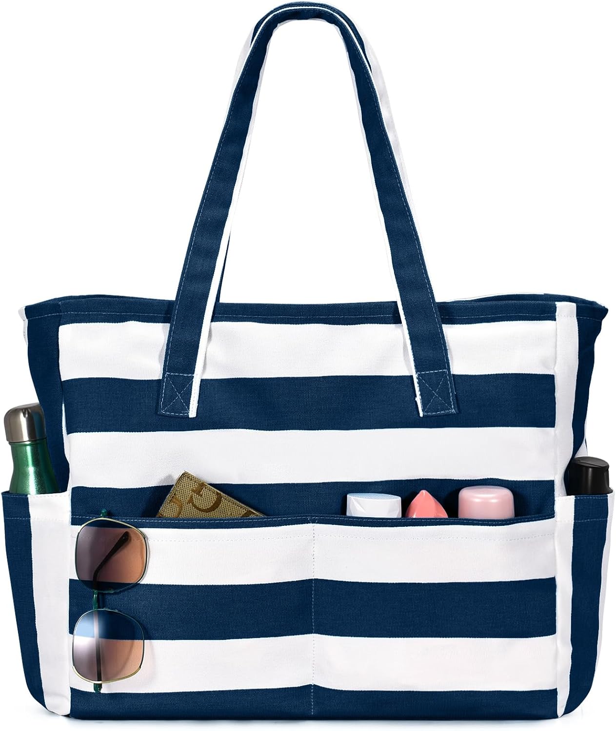 Detalle de oscaurt Large Beach Bag with 8 Pockets: Waterproof Family Tote for Beach, Pool, and Travel