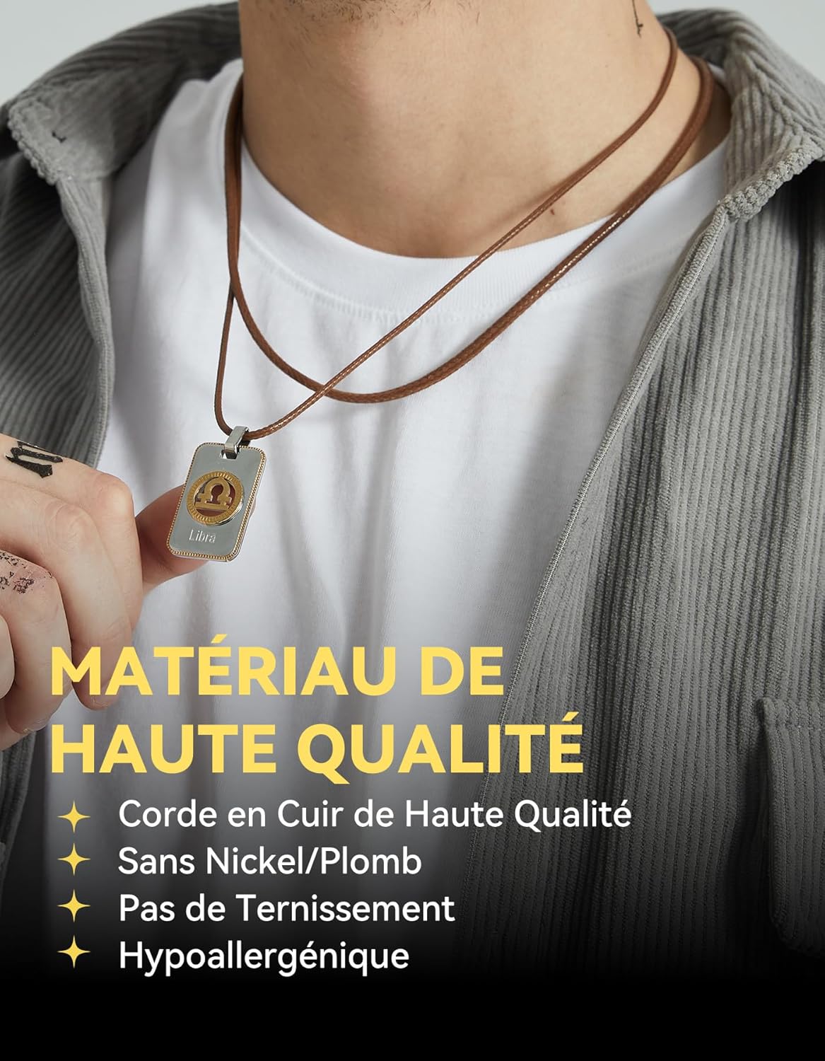 Detalle 2 de ChainsHouse Chaîne Collier Cuir Homme – Cordon de Cire 2 mm, 41–76 cm, Marron/Noir, Fermoir inox 316L