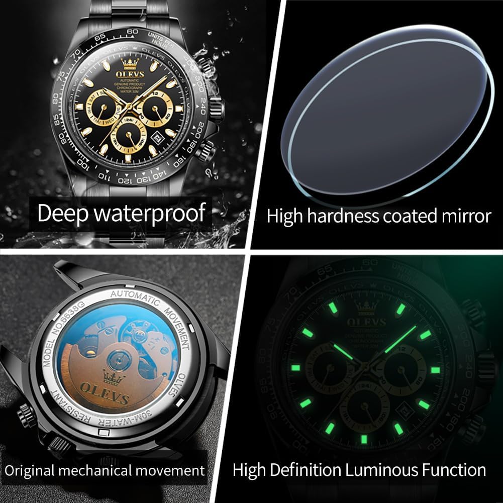 Thumbnail 4 de OLEVS Herrenarmbanduhr Automatik Gold Schwarz 30 m