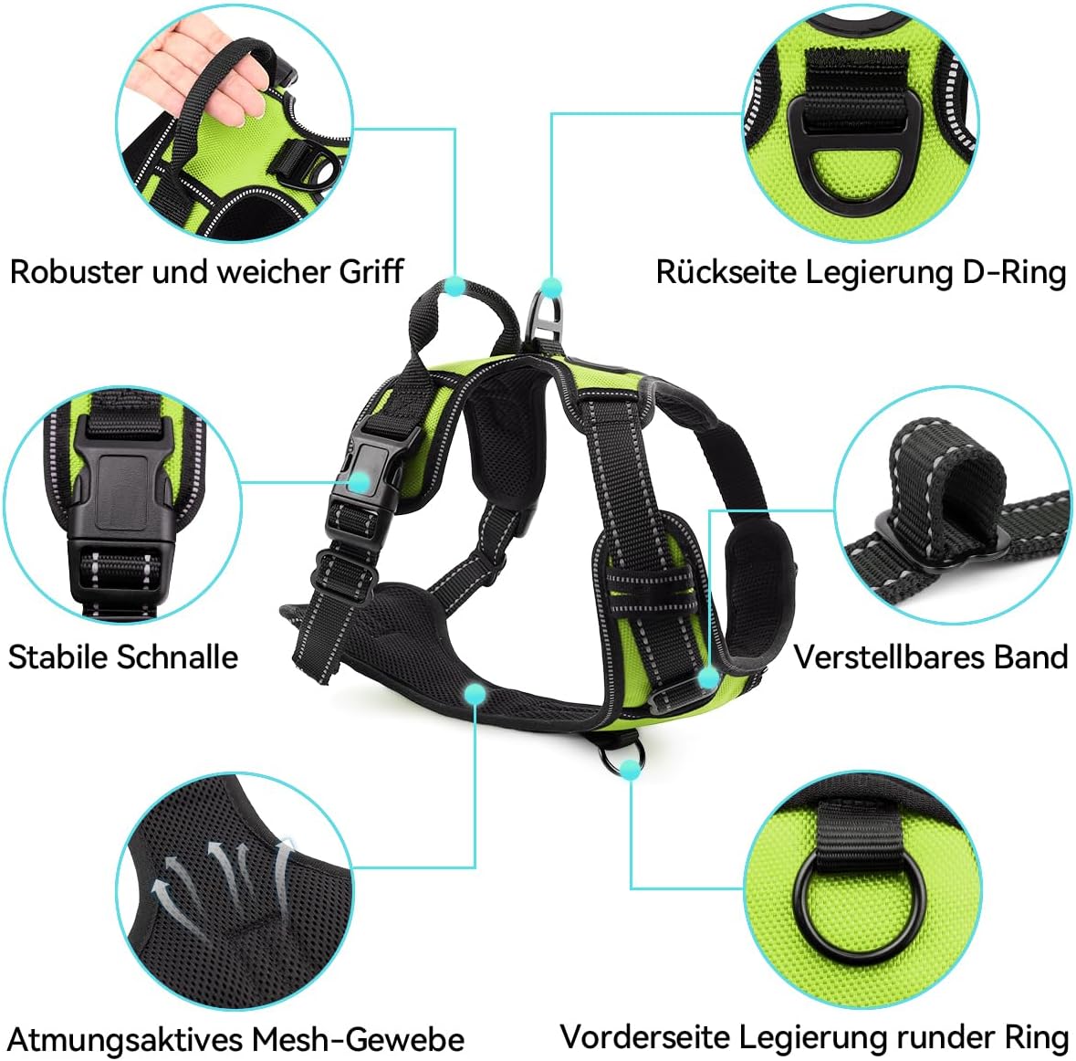 Thumbnail 4 de Joytale reflektierendes Anti-Zug Hundegeschirr mittelgroße Hunde, verstellbar mit Führgriff (Grün, S)
