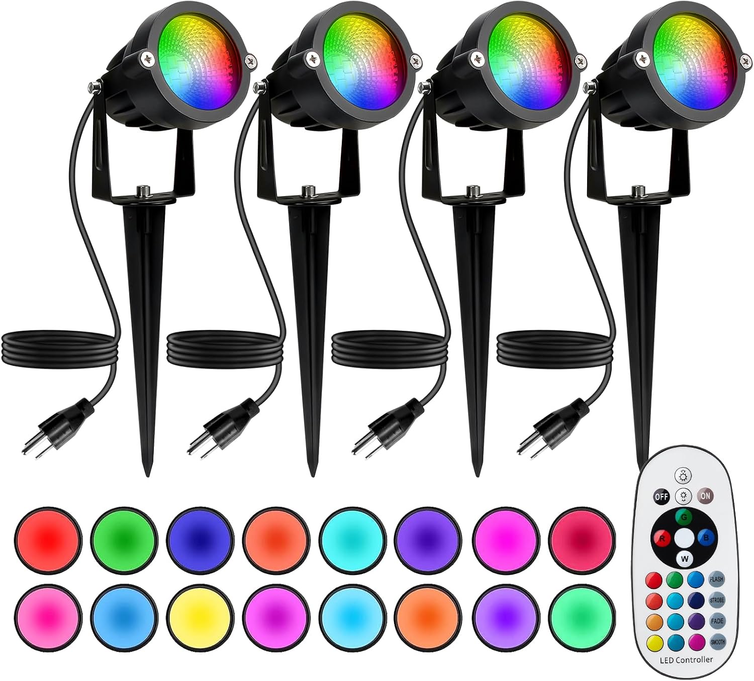Detalle de BeeLinks RGBW LED Outdoor Spotlights, 12W, 16 Colors, 4-Pack, IP65