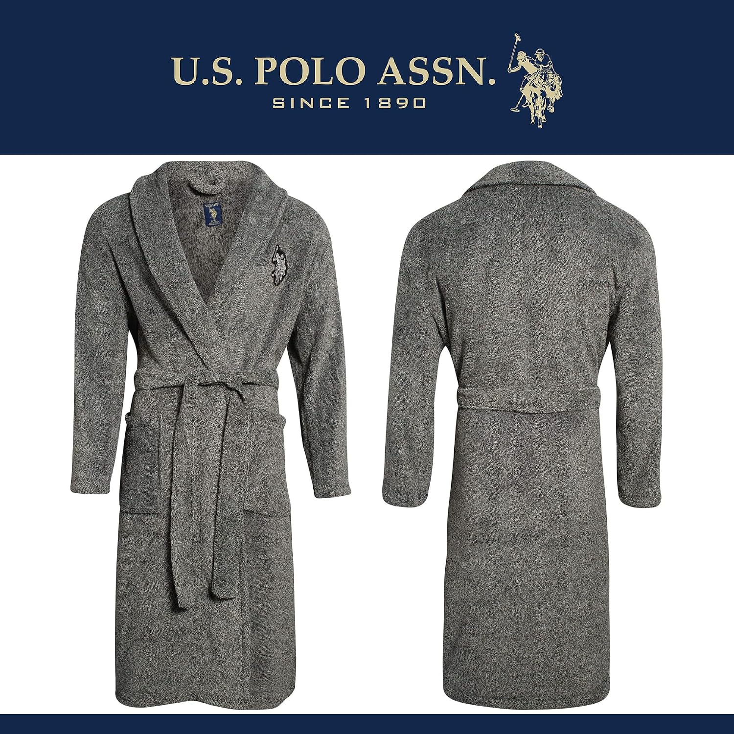 Detalle de U.S. POLO ASSN. Men's Fleece Bathrobe