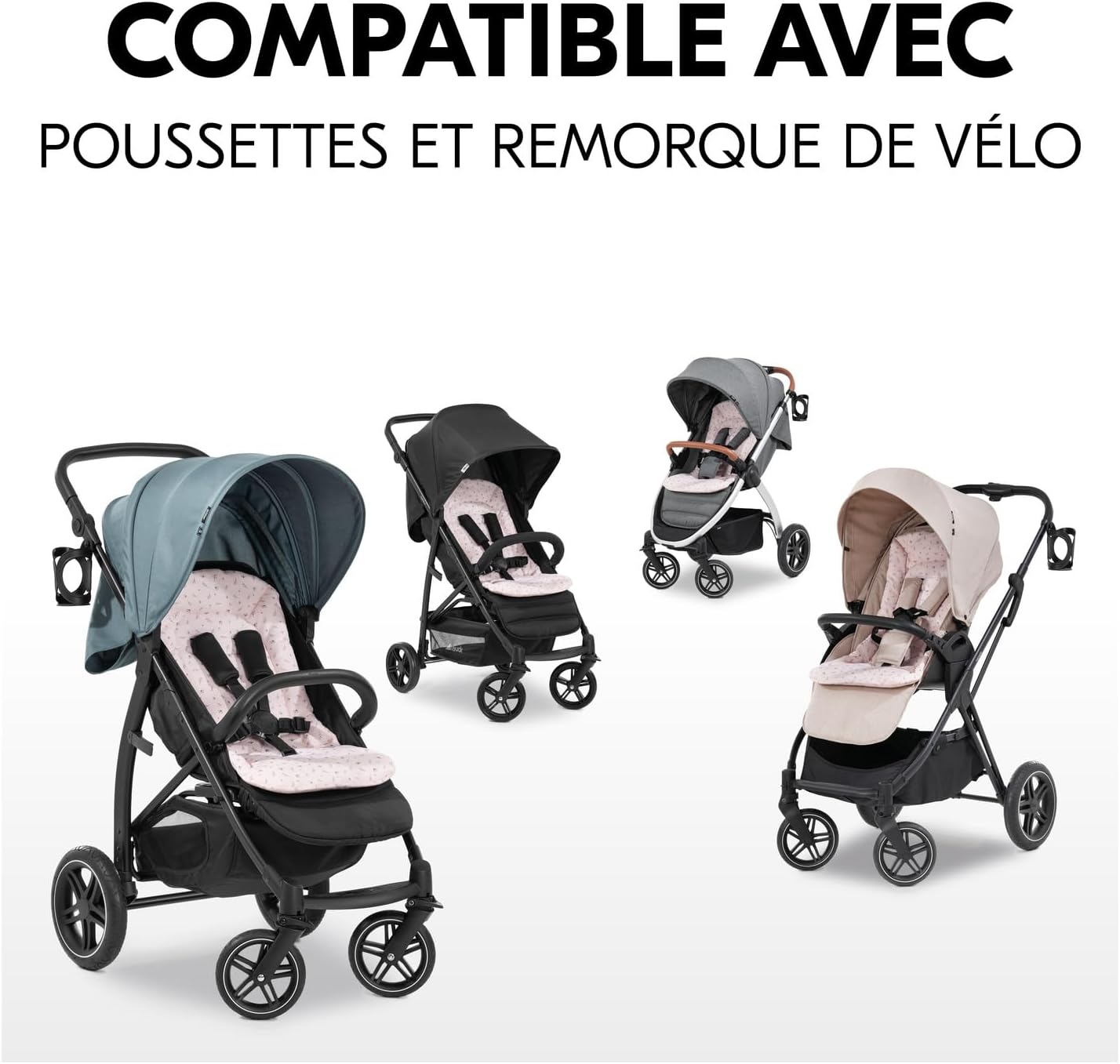 Thumbnail 1 de hauck Coussin Poussette Universelle - Coussin bébé 70 x 37 cm, coton respirant, fleurs rose