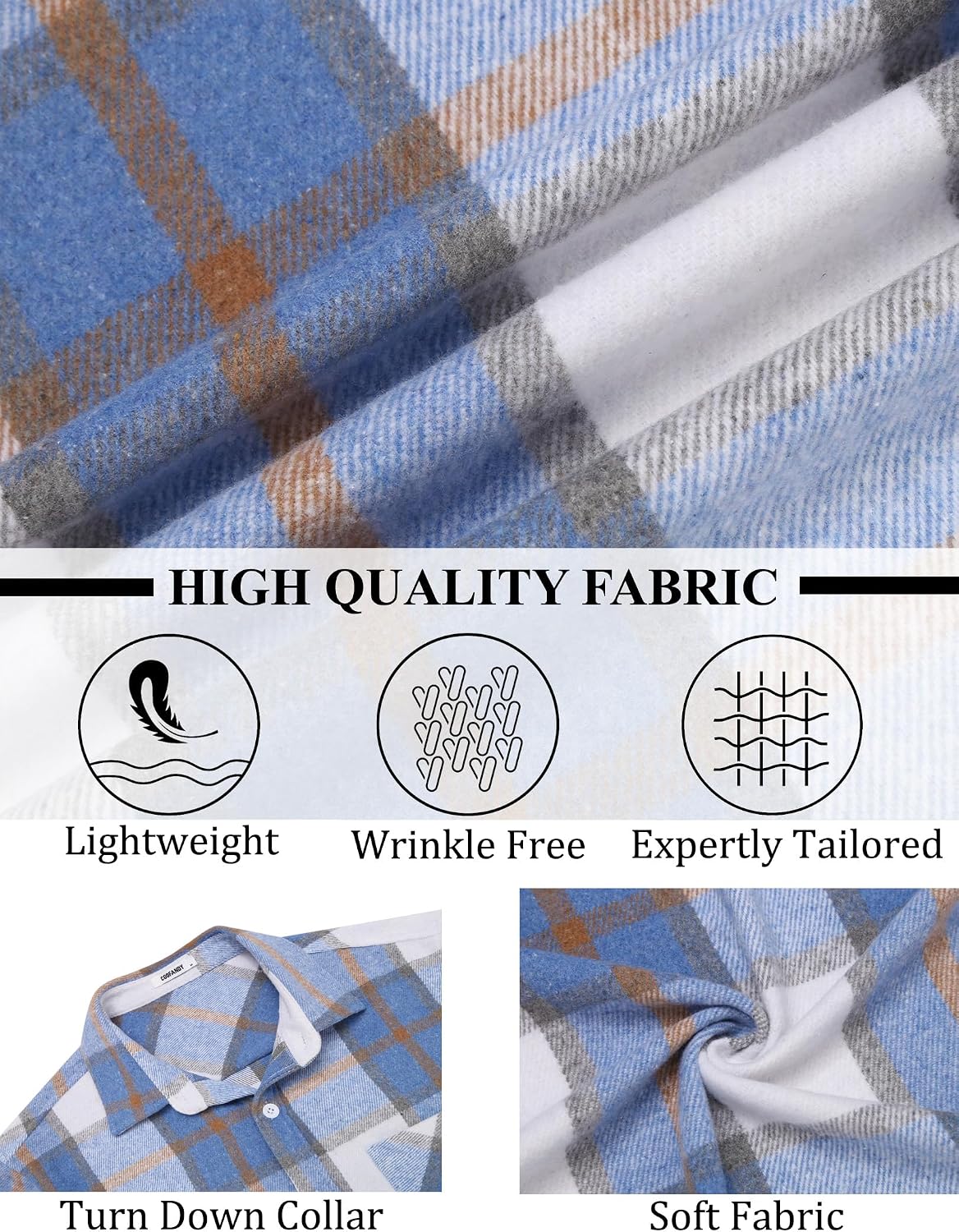 Detalle de COOFANDY Men's Lightweight Plaid Flannel Shirt Jacket, Long Sleeve