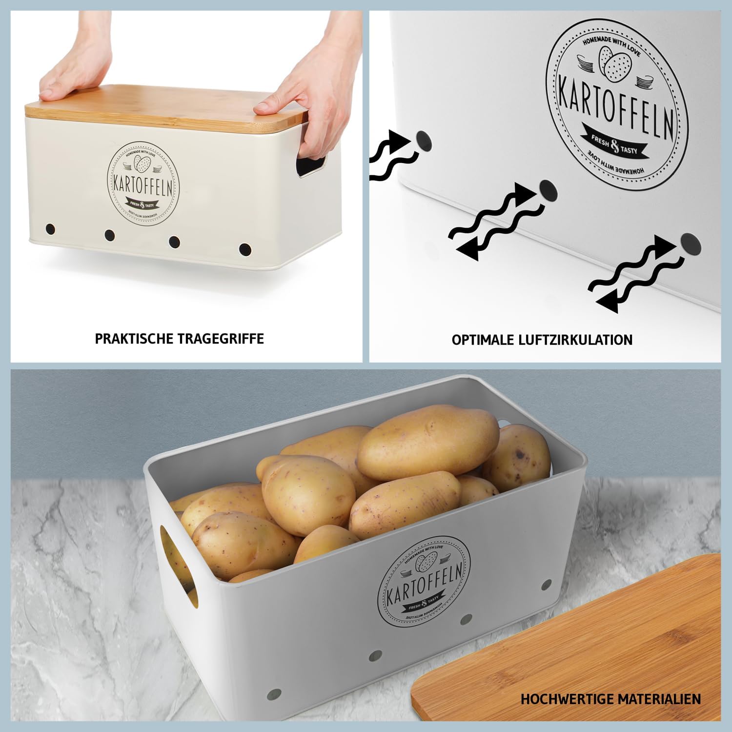 Thumbnail 3 de Dimono Vegetable Storage Tins Set of 3 with Bamboo Lids and Ventilation