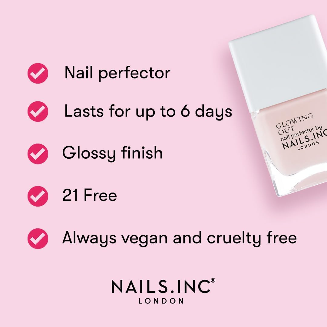Detalle 2 de Nails Inc Pink Shimmer Glossy No Chip vegan nail polish (long lasting, quick dry)