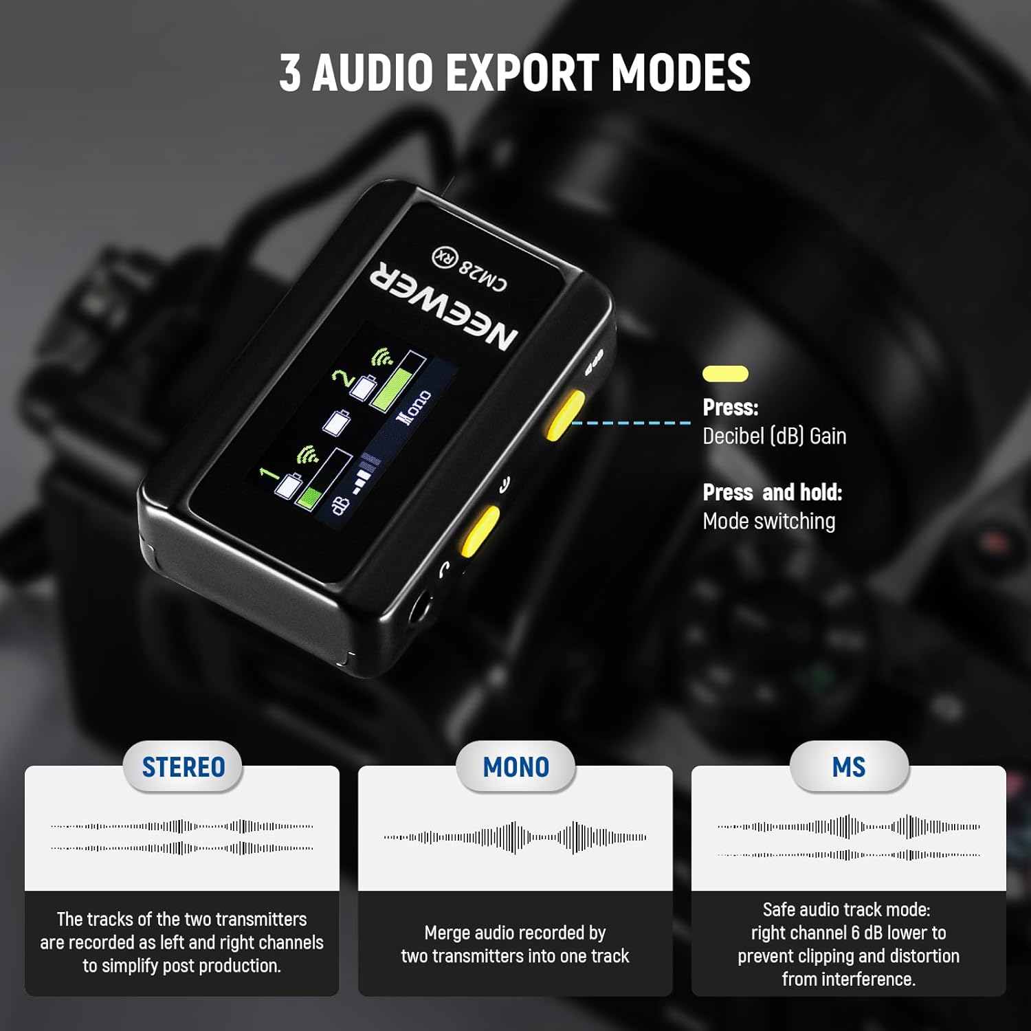 Thumbnail 2 de NEEWER CM28 kabelloses Lavalier‑Mikrofonsystem mit Ladeetui, 2 Sendern und 4‑GB‑Speicher