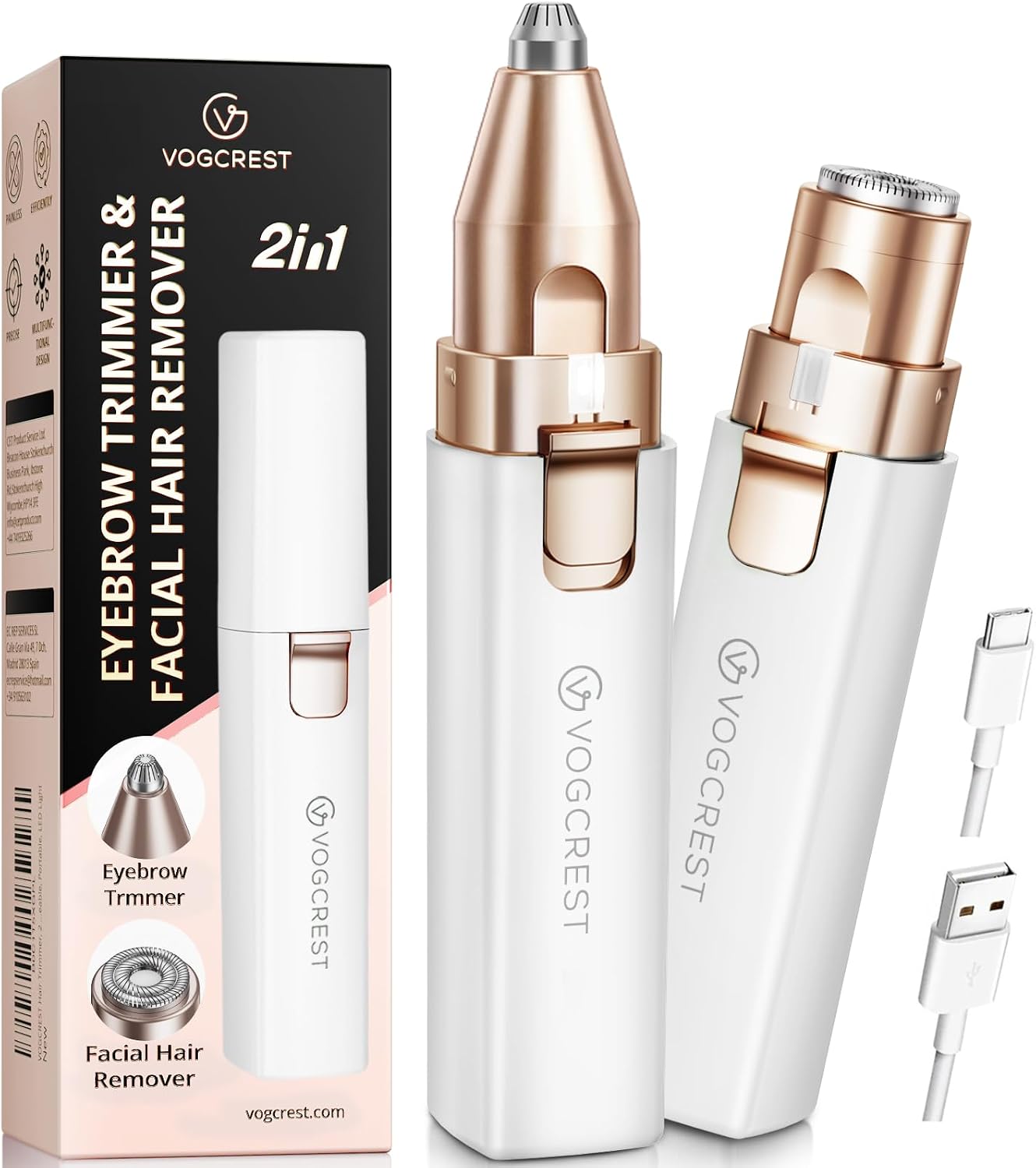 Detalle de Portable Eyebrow Trimmer & Facial Hair Remover for Women – 2 in 1, Rechargeable with Built-in LED