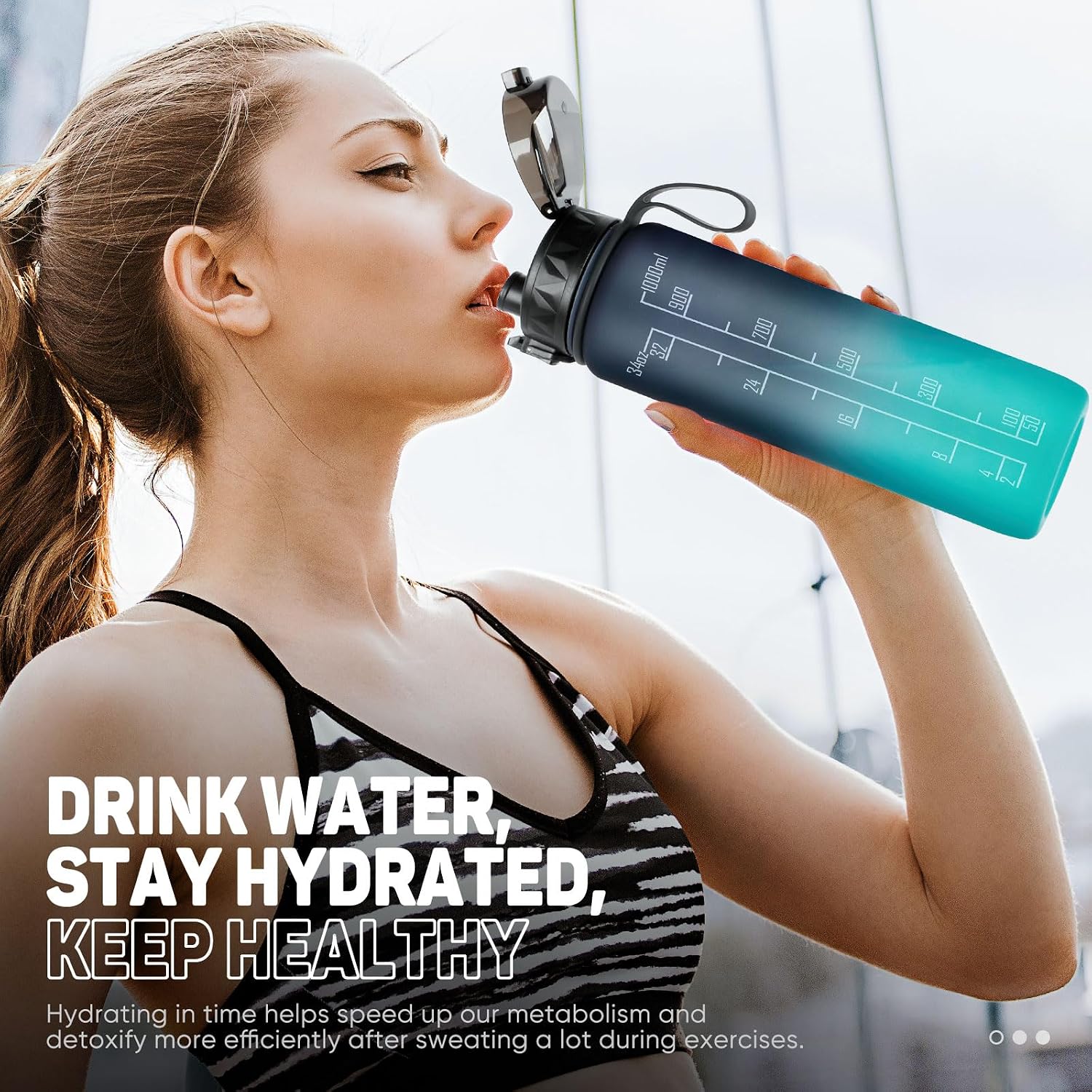 Thumbnail 6 de FULDENT Trinkflasche 1L Sport Wasserflasche (BPA-frei) mit gummiertem Grip – für Fahrrad, Outdoor, Schule & Gym