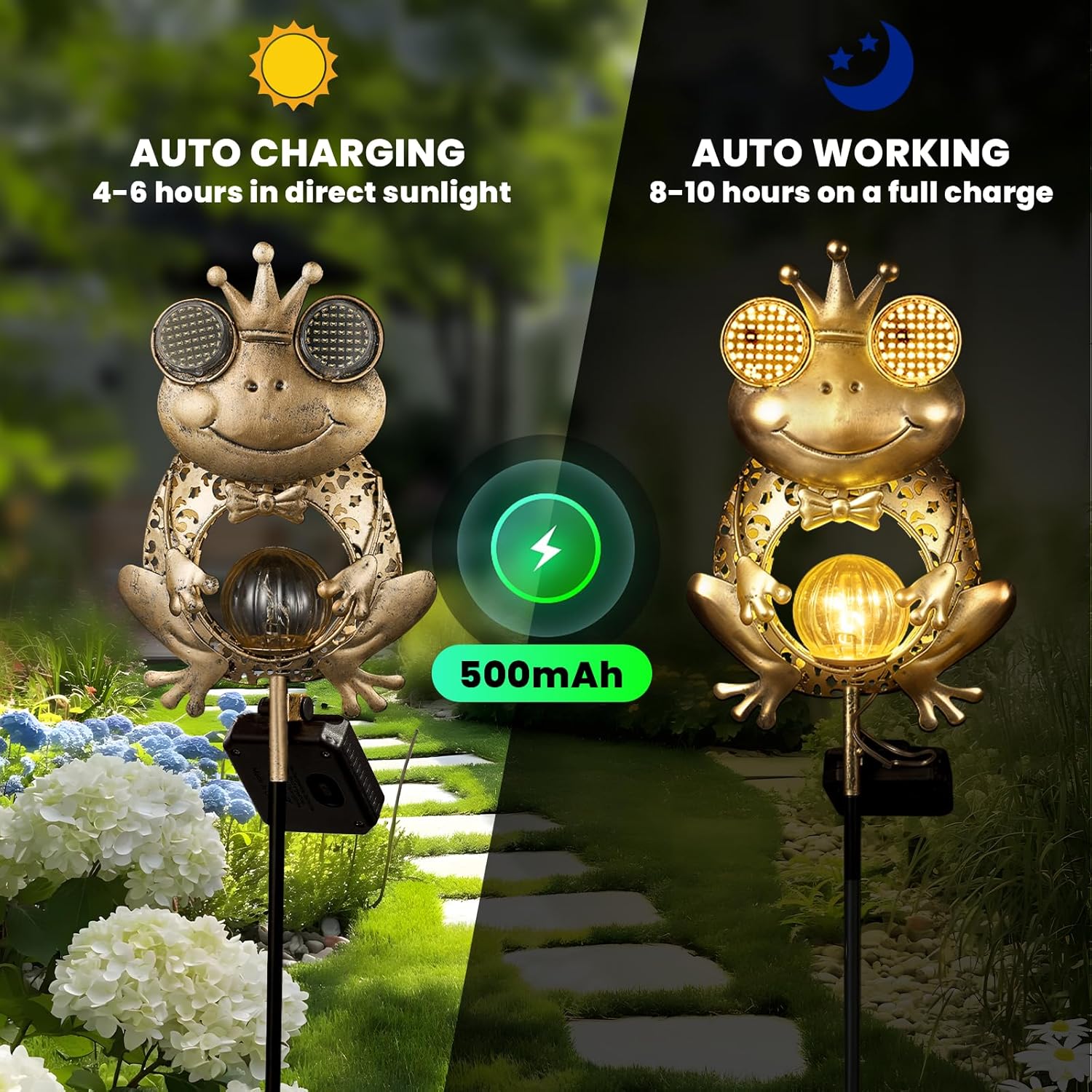 Thumbnail 2 de GLOBAL GOLDEN Solar Light Outdoor Garden Frog: Auto On/Off, 2-Mode LED with Dynamic Eye Lighting