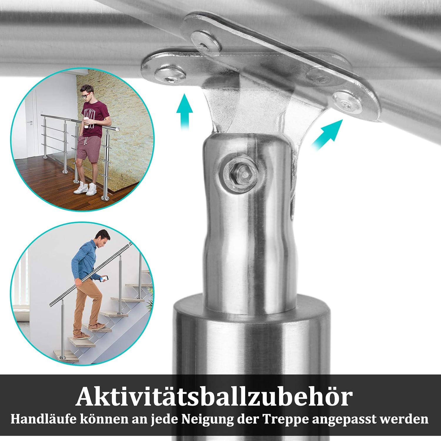 Detalle de LZQ 100 cm Stainless Steel Handrail, 106 cm High, Without Cross Braces