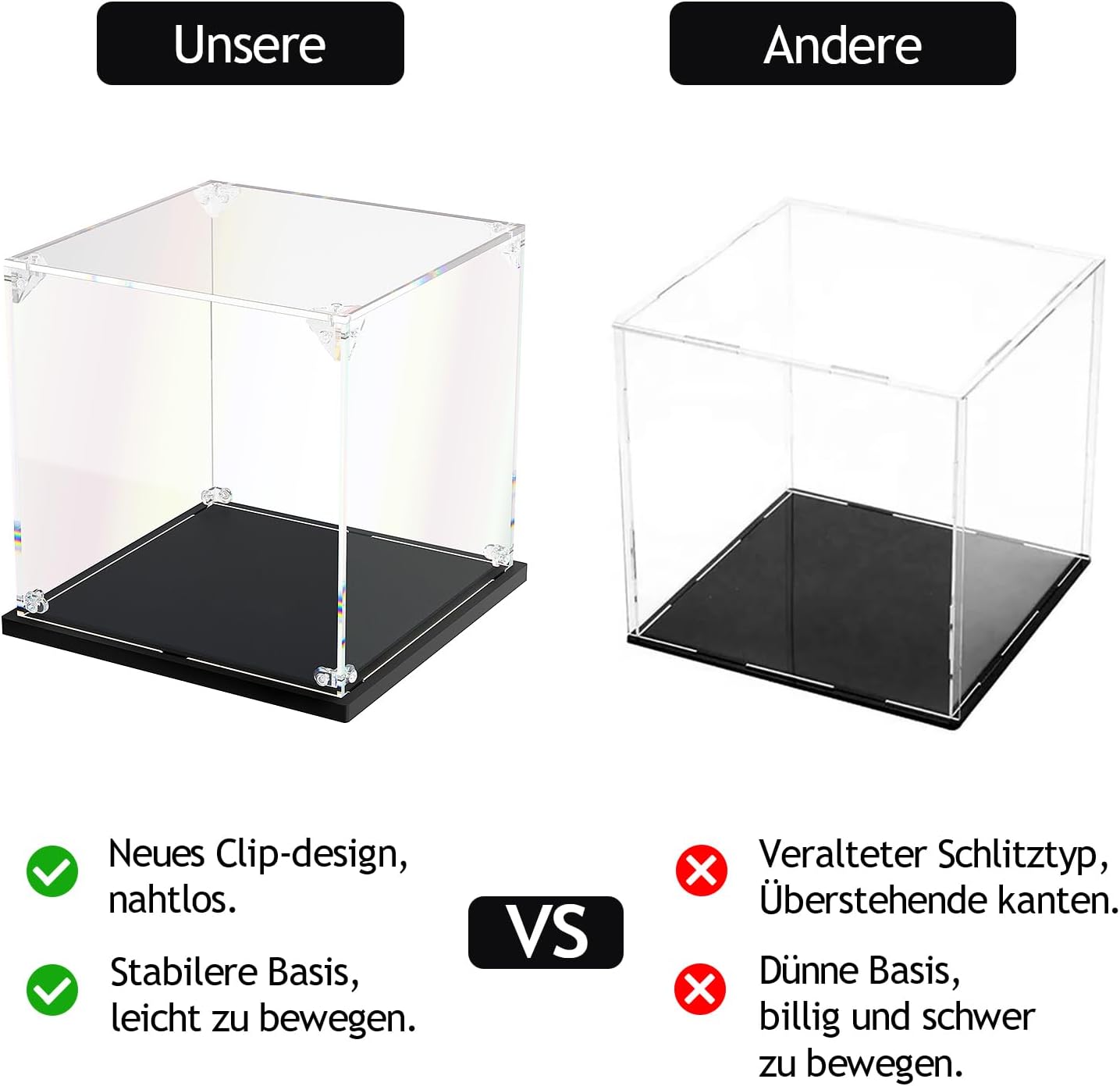 Thumbnail 1 de DOFOPO Klar Acryl Vitrine (25 × 15 × 15 cm) – selbstmontierbare, staubdichte Acryl-Box mit schwarzer Basis